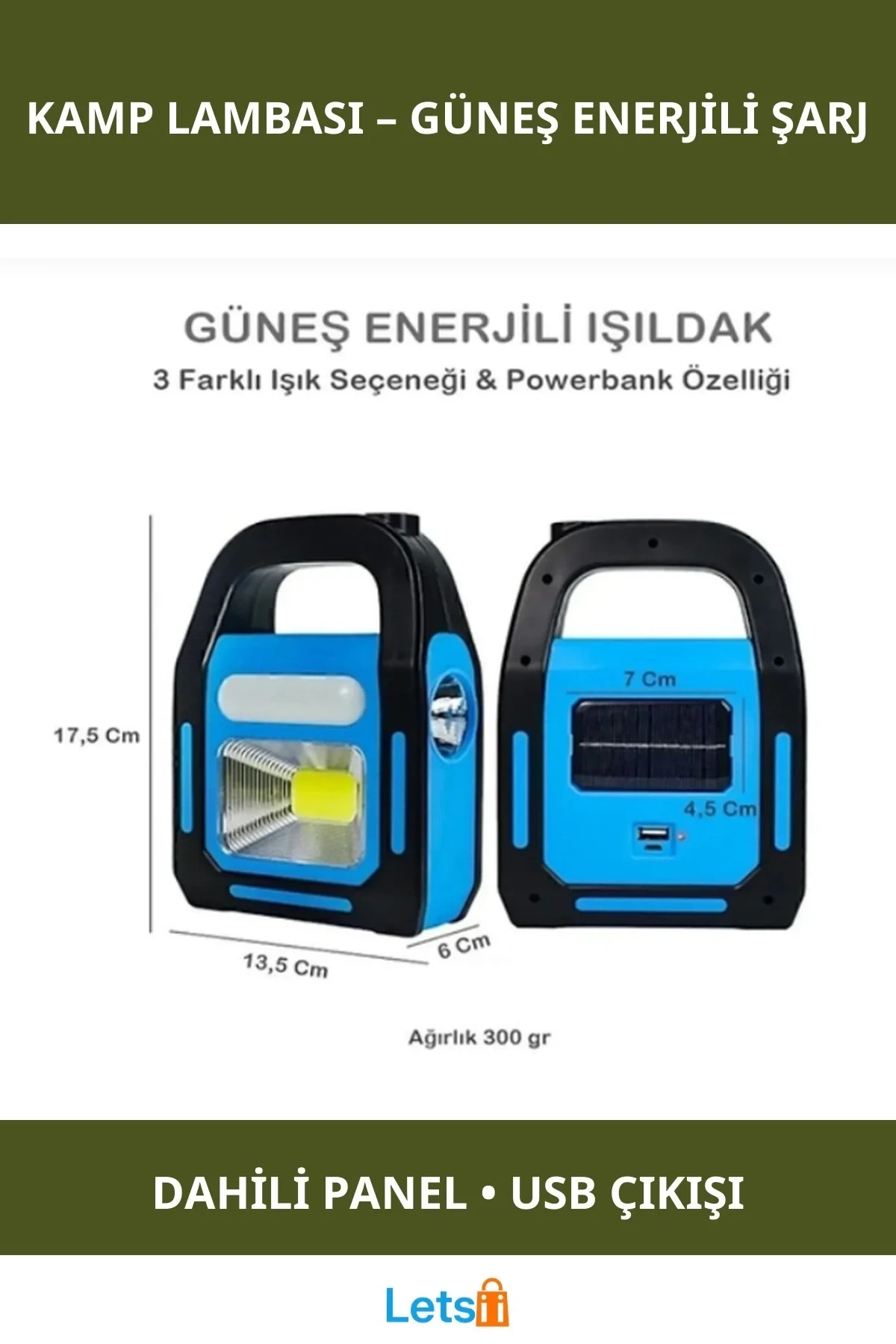 Güneş Enerjili İşıldak ve Powerbank Özellikli Kamp Lambası
