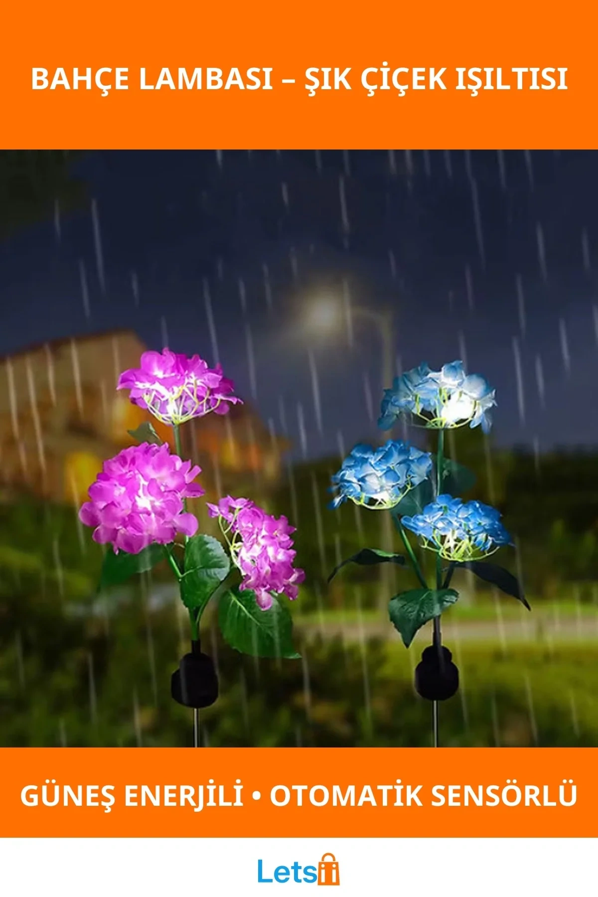 Güneş Enerjili Kazıklı Çiçek LED Lamba Bahçe Aydınlatması