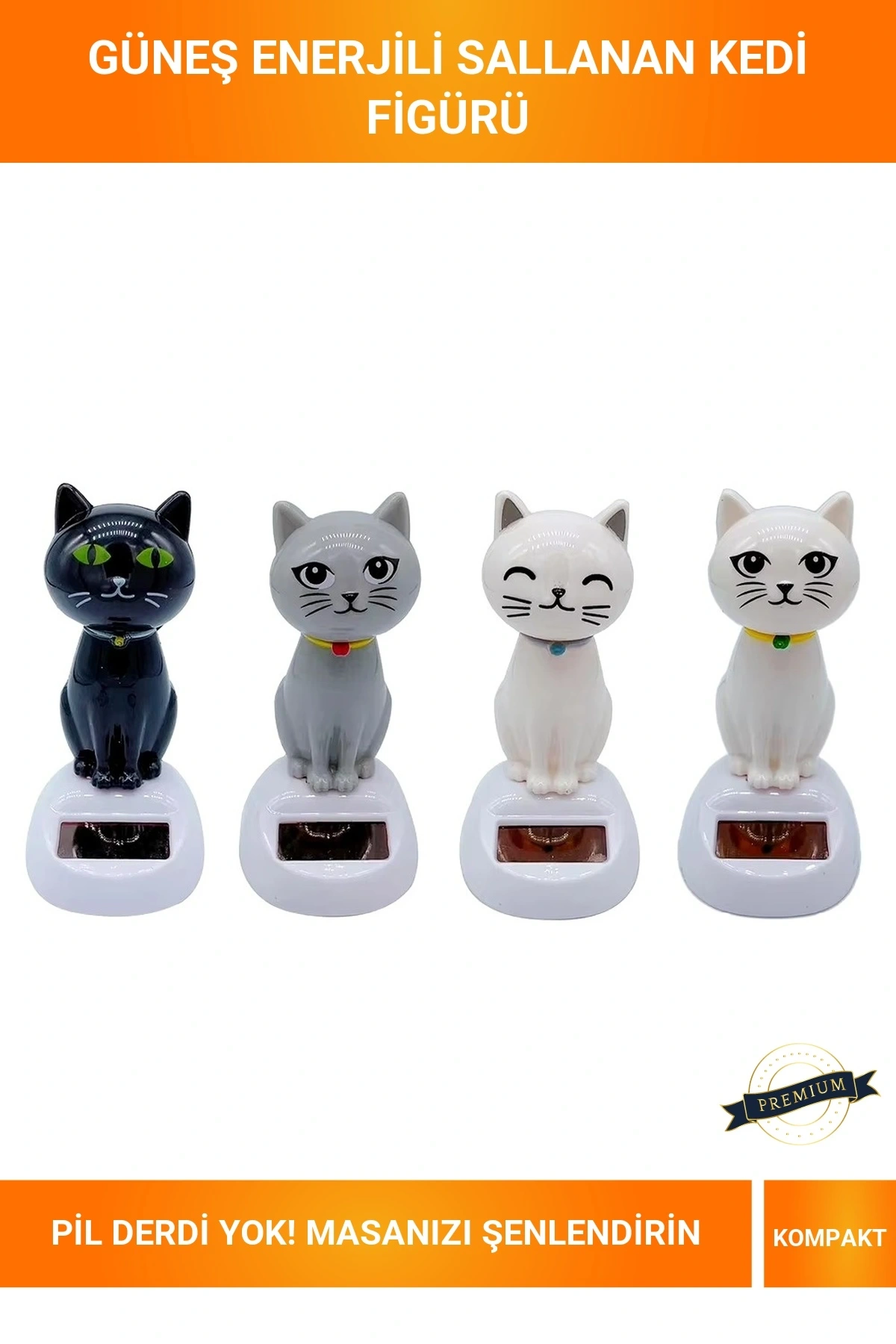 Güneş Enerjili Sallanan Kedi Figürü Dekoratif Masa ve Raf Süsü