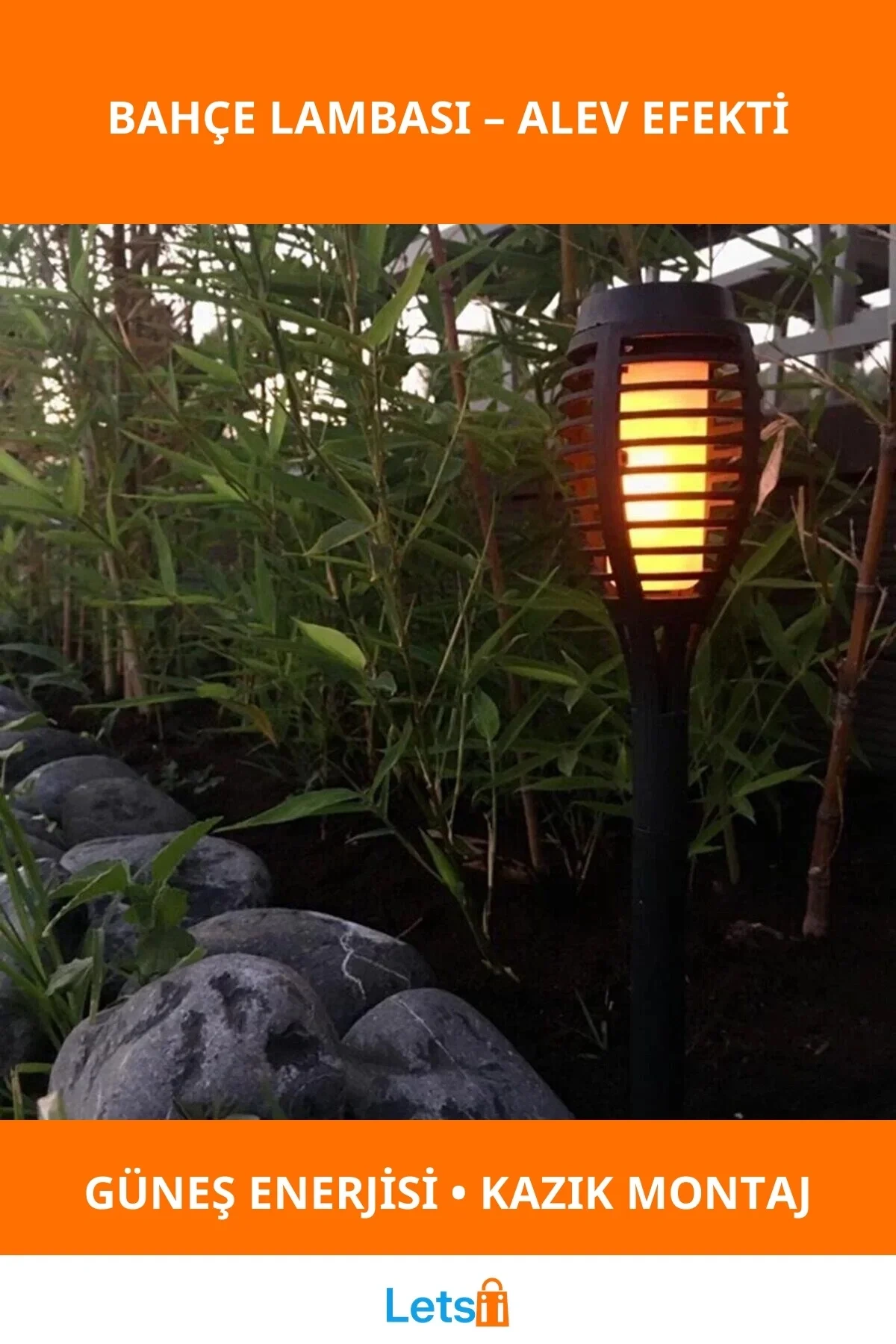 Güneş Enerjili Su Geçirmez Alev Efektli Bahçe Lambası
