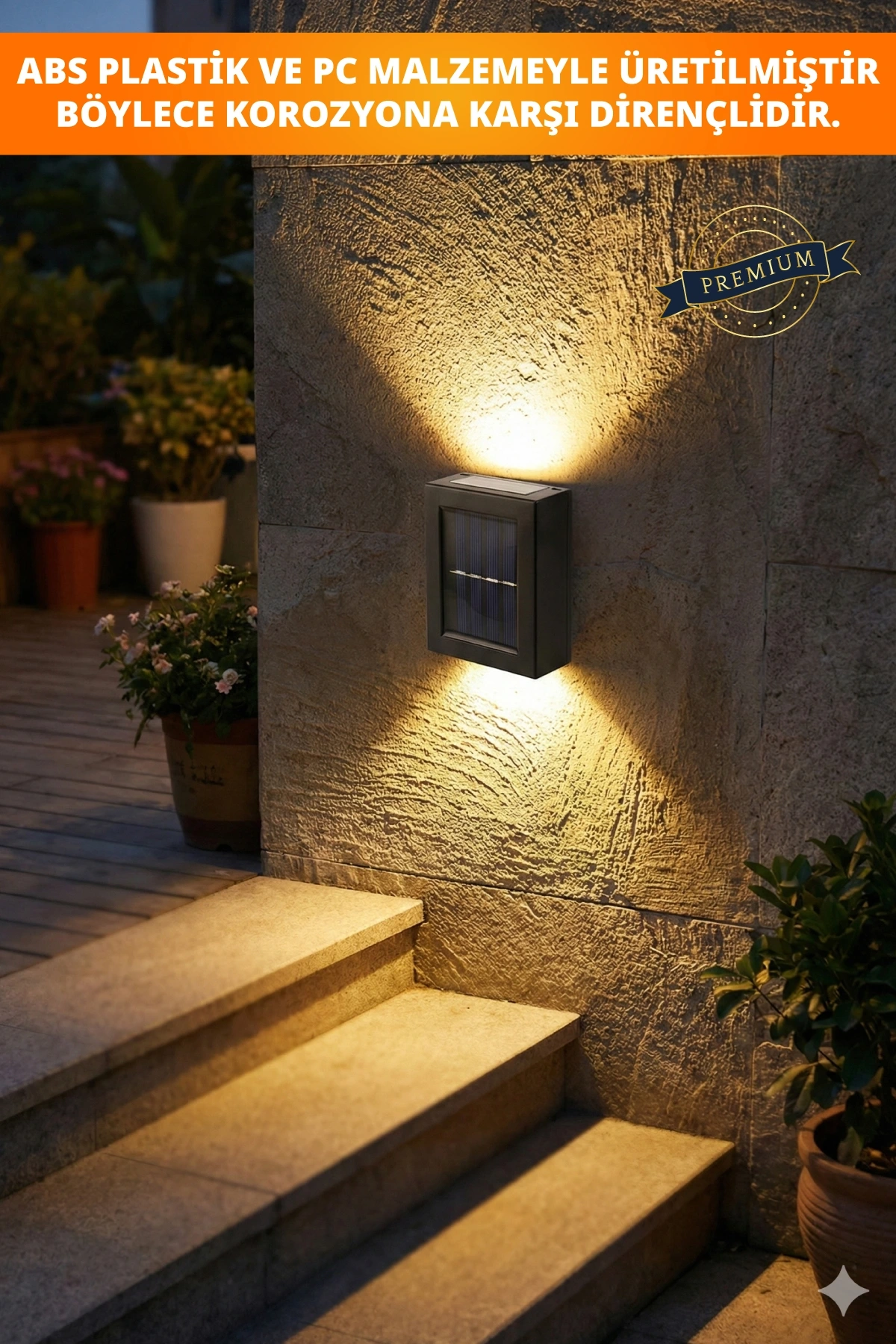 Güneş Enerjili Su Geçirmez Çift Taraflı Duvar Aydınlatma Lambası Bahçe Balkon ve Merdiven İçin