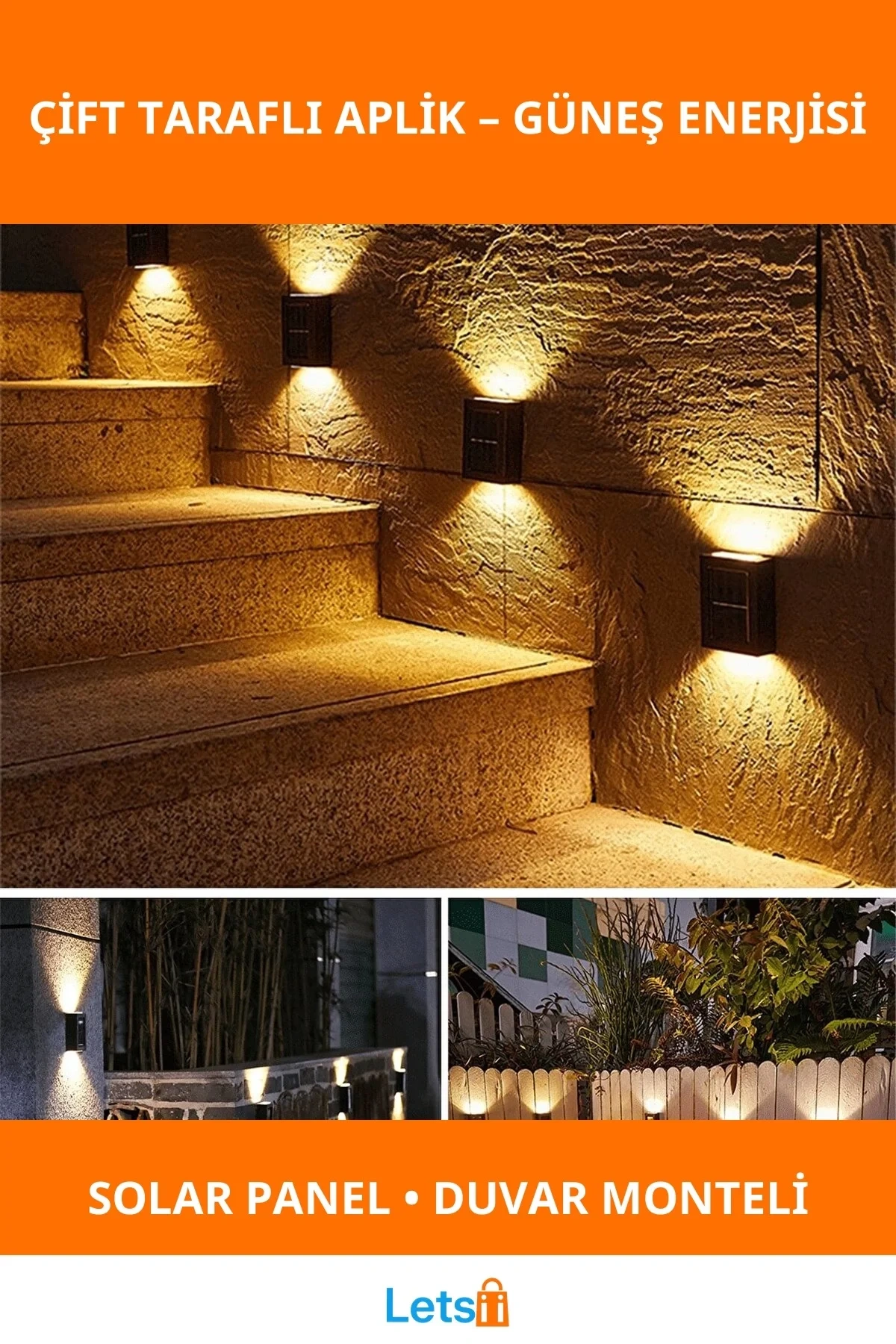 Güneş Enerjili Su Geçirmez Çift Taraflı Duvar Aydınlatma Lamba