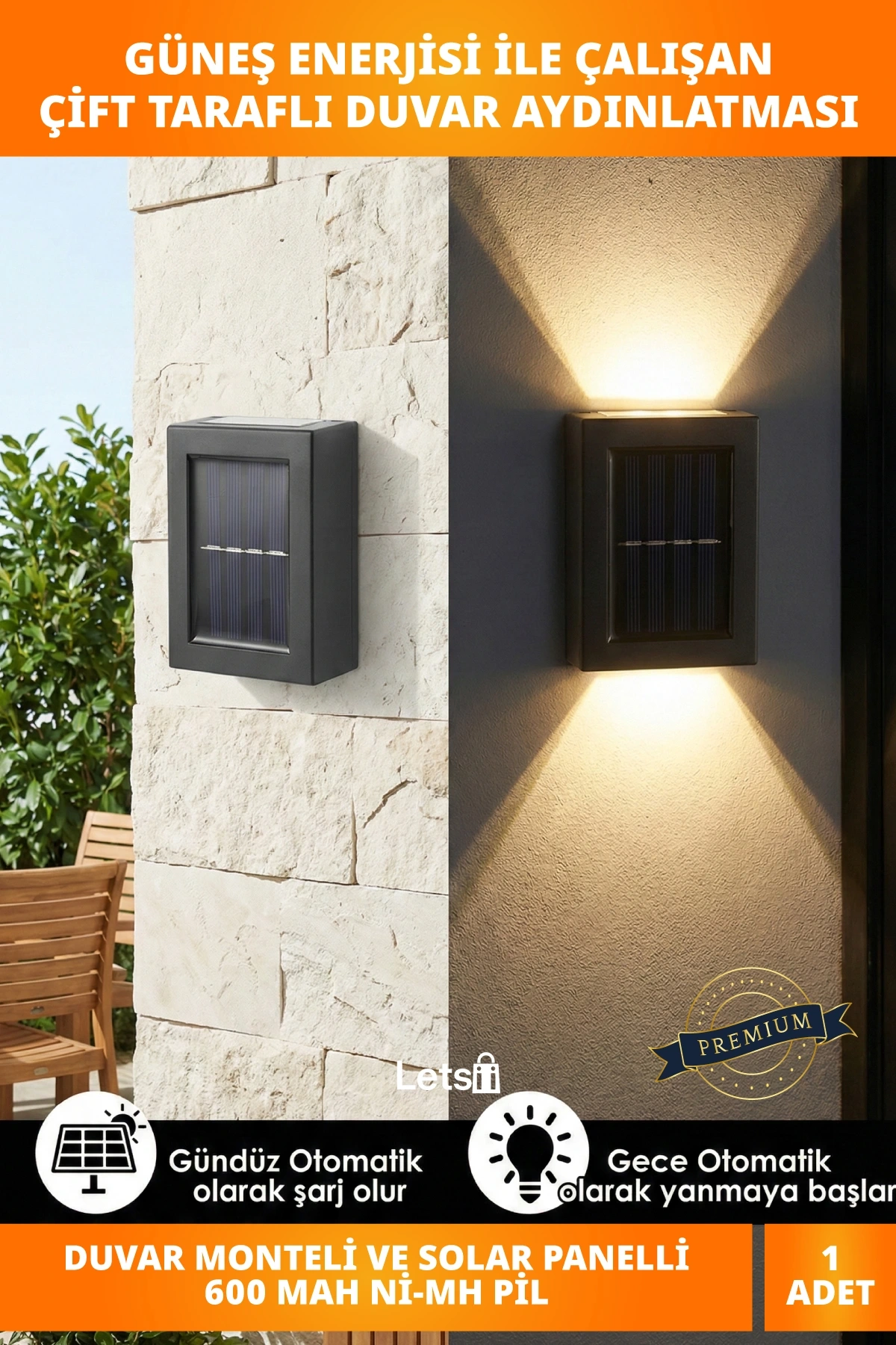 Güneş Enerjili Su Geçirmez Çift Taraflı Duvar Aydınlatma Lambası Bahçe Balkon ve Merdiven İçin