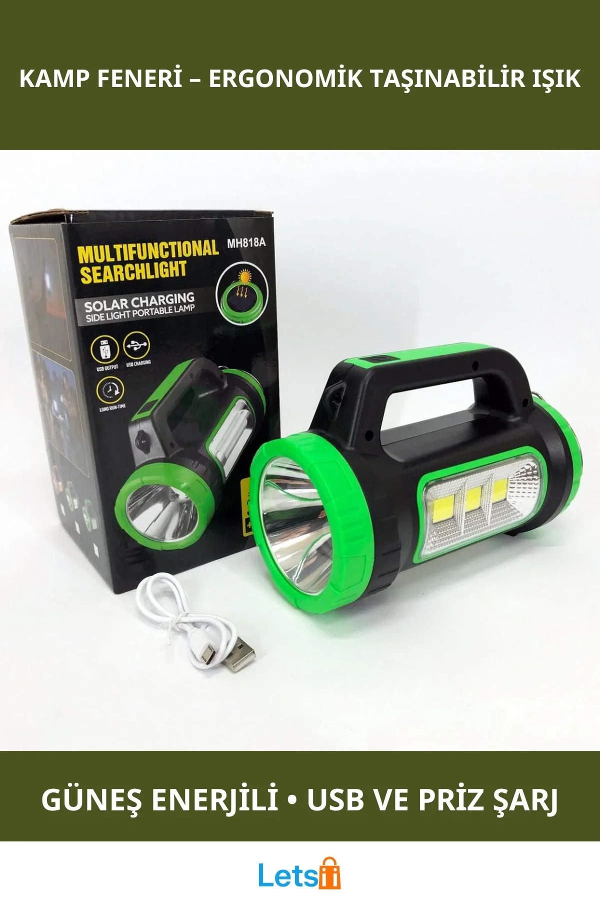 Güneş Enerjili Taşınabilir Kamp Feneri Ergonomik Dayanıklı 4 Mod