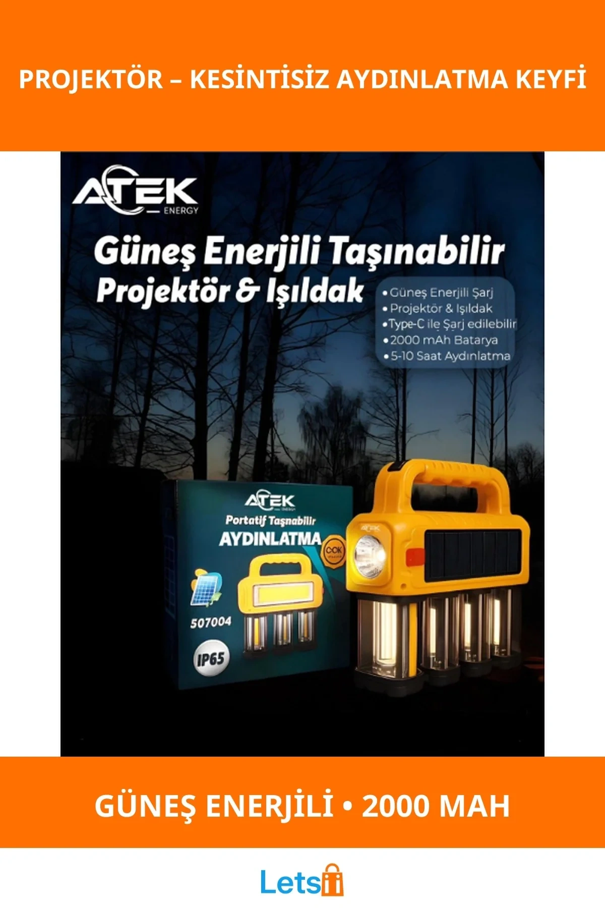 Güneş Enerjili Taşınabilir Su Geçirmez Projektör Işıldak