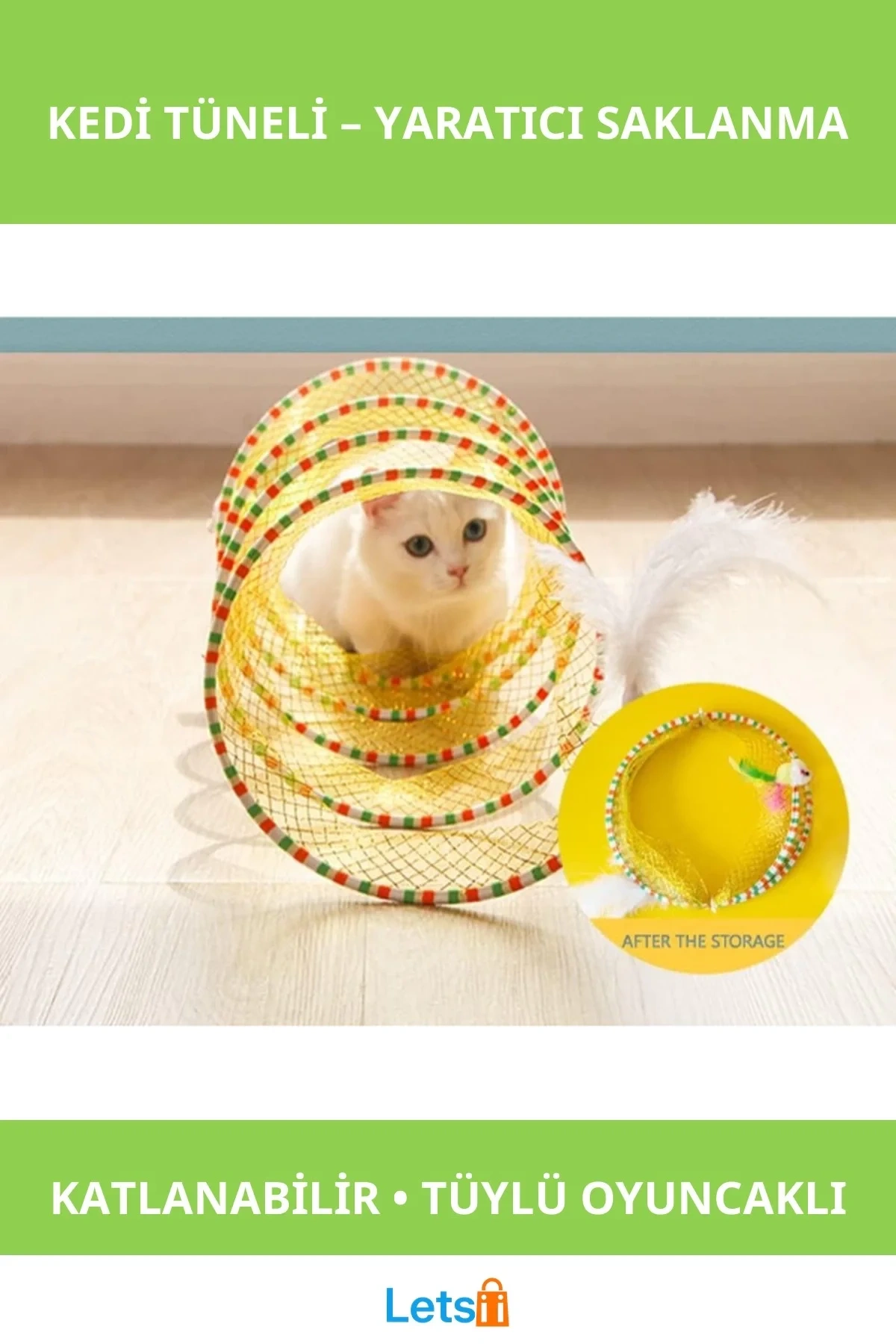 Hafif Katlanabilir Kedi Tüneli Tüylü Oyuncaklı Oyun Alanı