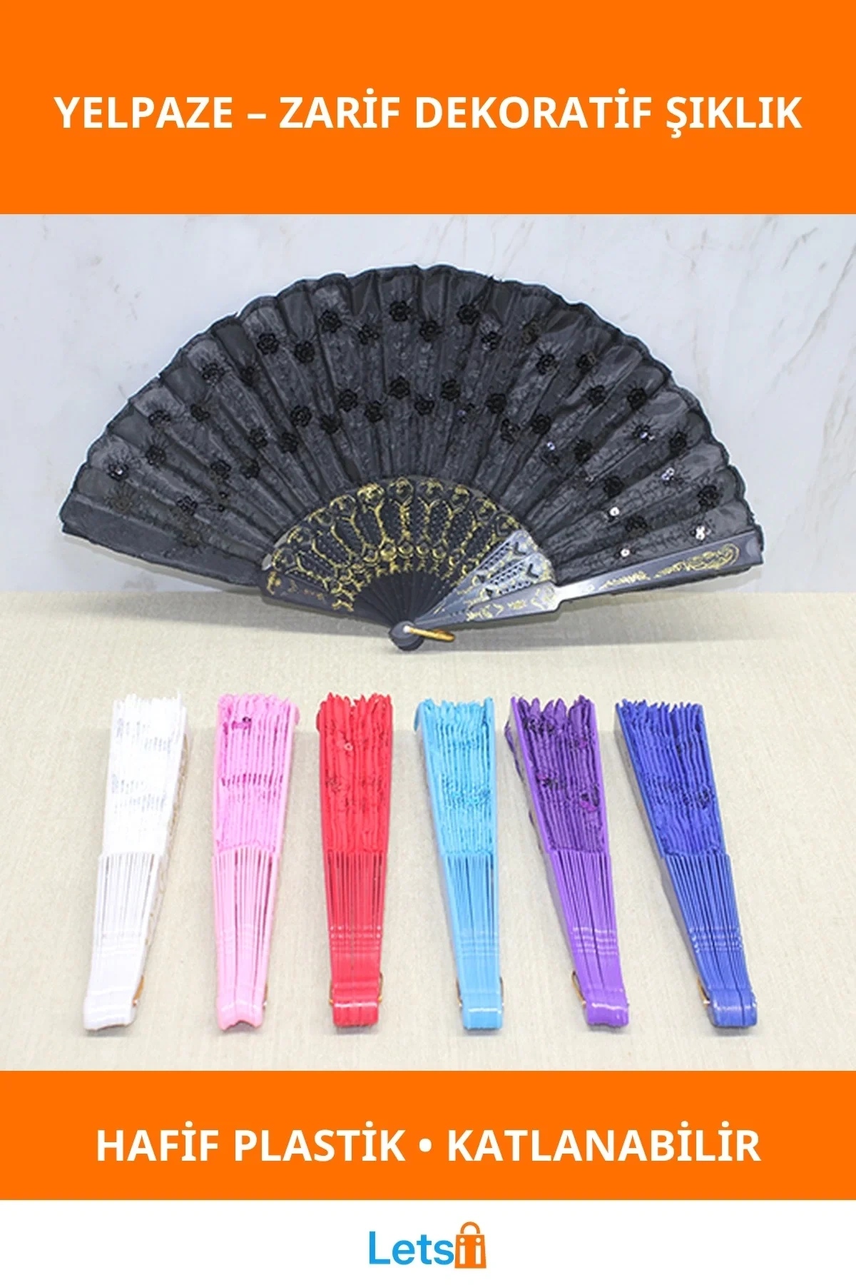 Hafif Katlanabilir Plastik Yelpaze Şık Tasarım 1 Adet