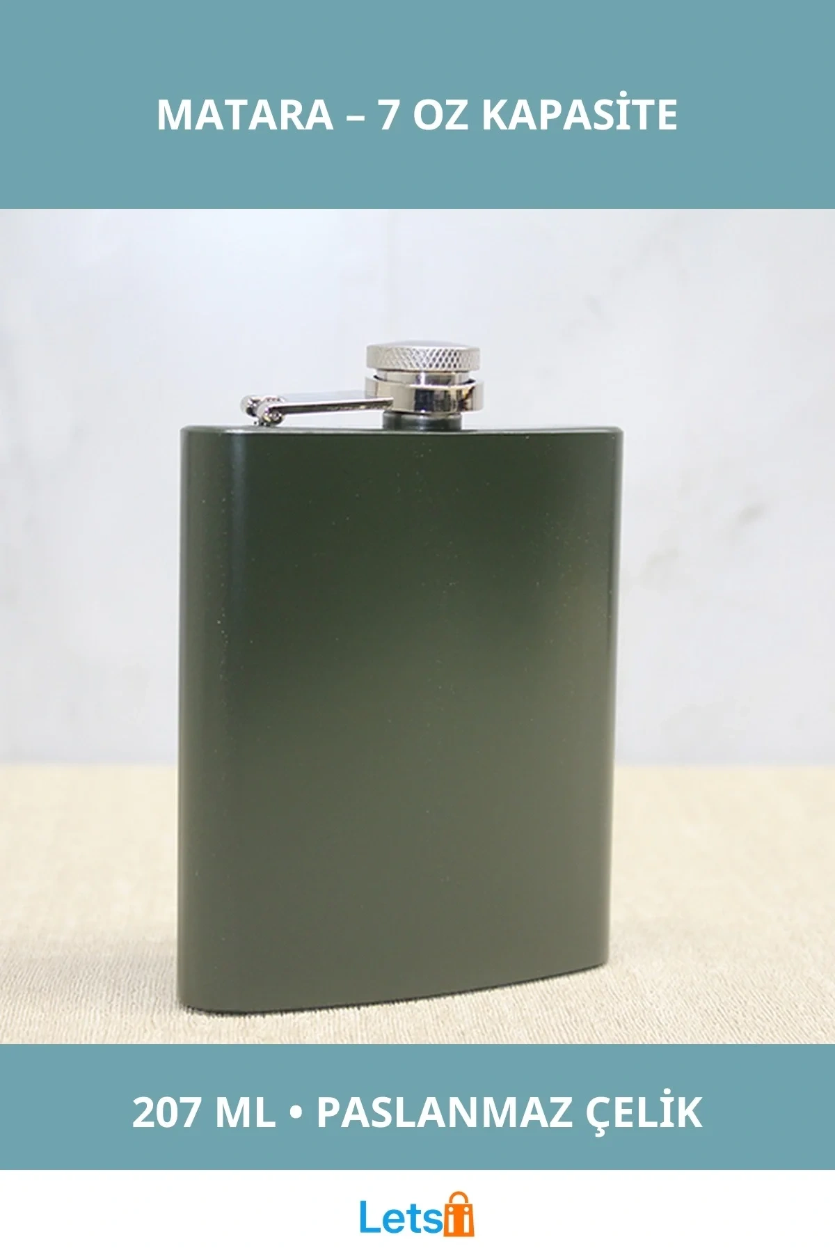 Haki Paslanmaz Çelik Sızdırmaz 7 Oz Matara