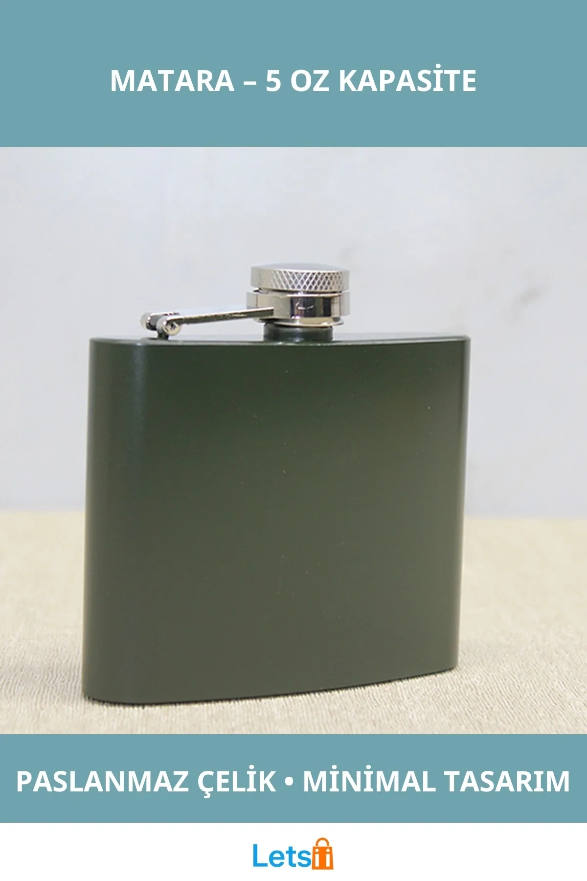 Haki Renkli Dayanıklı Paslanmaz Çelik 5 Oz Matara