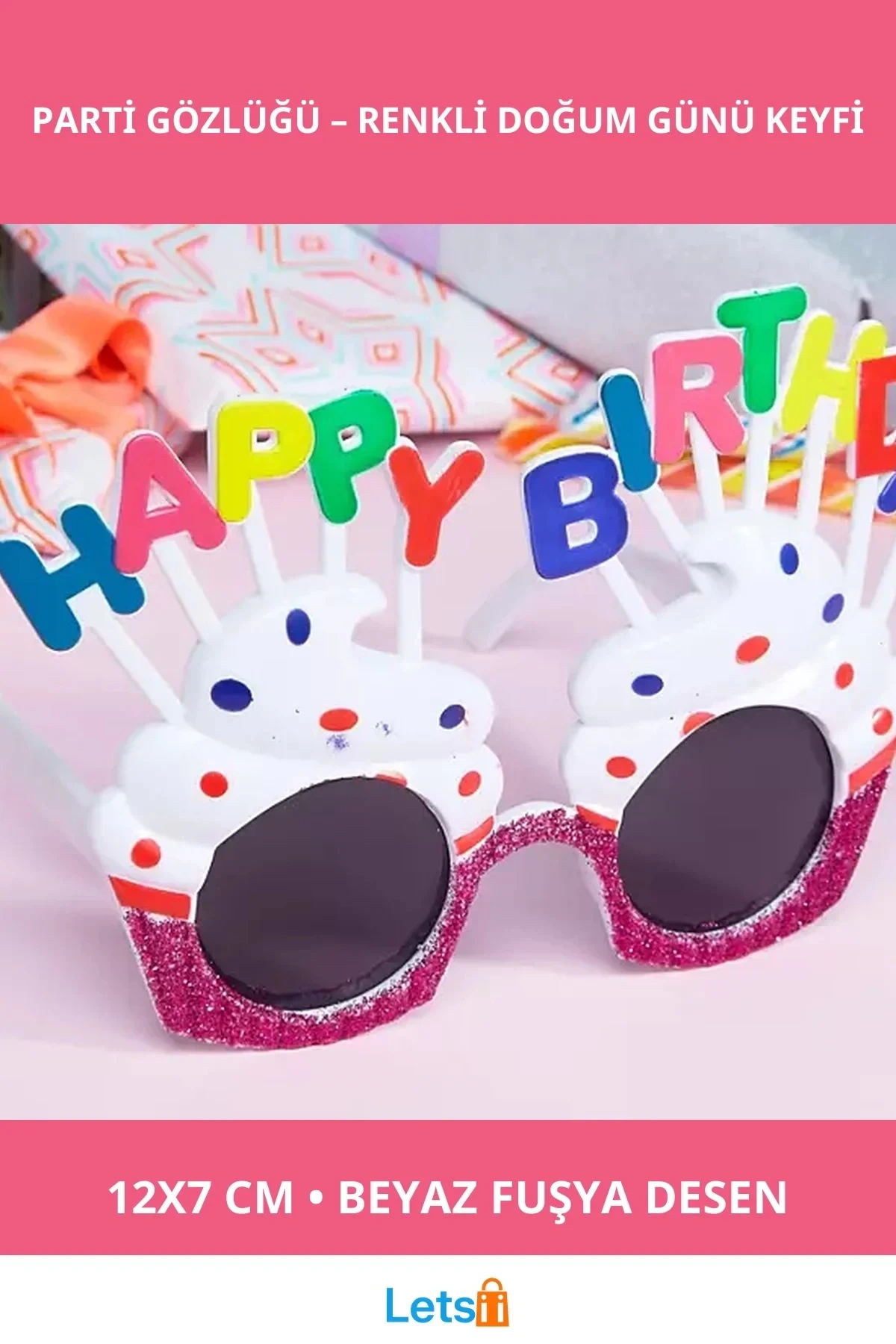 Happy Birthday Beyaz Fuşya Parti Gözlüğü 12x7 cm