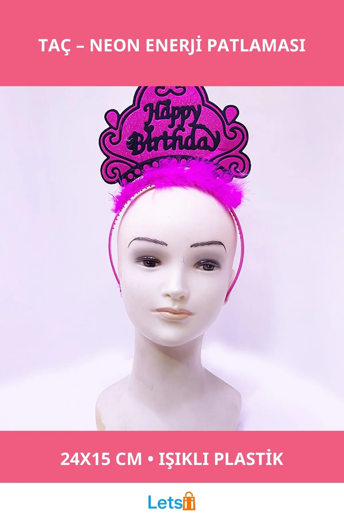 Happy Birthday Neon Fuşya Taç 24x15 cm
