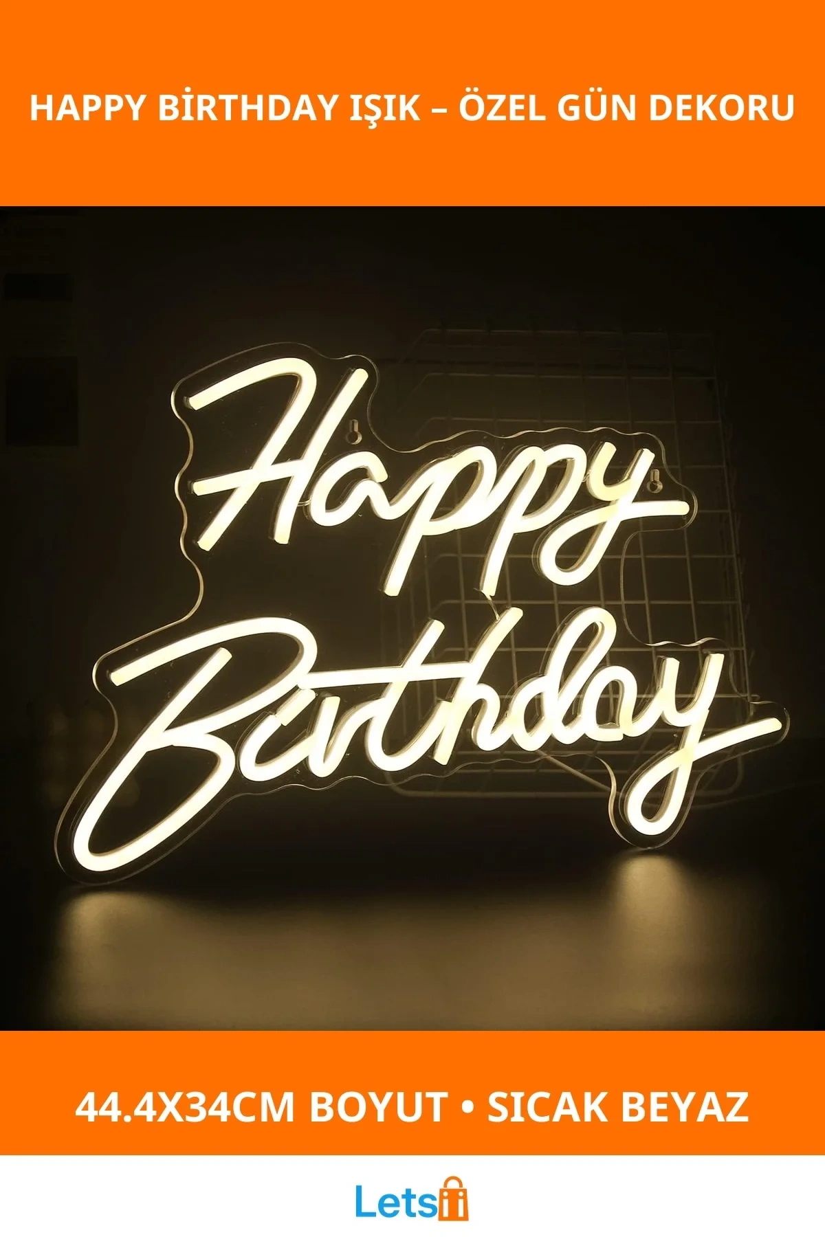 Happy Birthday Yazılı Neon LED Işık 44.4 x 34 cm