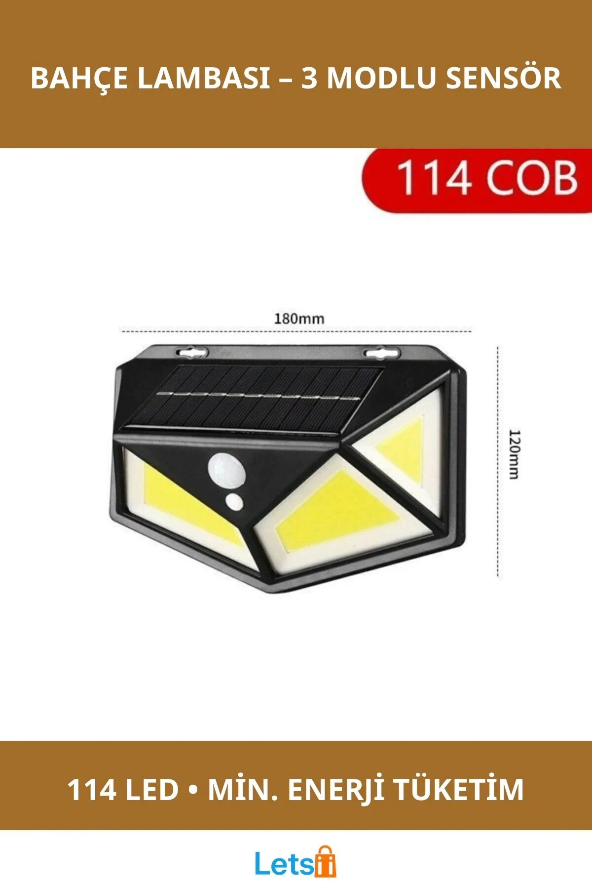 Hareket Sensörlü 114 Ledli Bahçe Lambası 3 Mod Güneş Enerjili