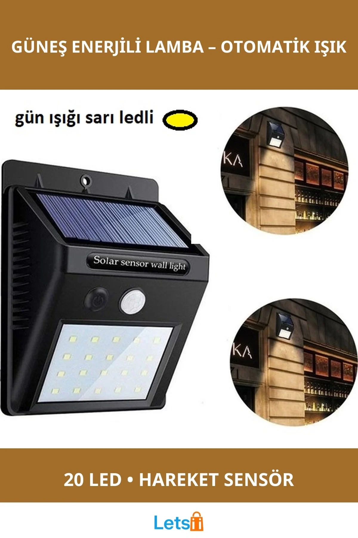 Hareket Sensörlü Güneş Enerjili 20 LED Lamba Dış Mekan Aydınlatma