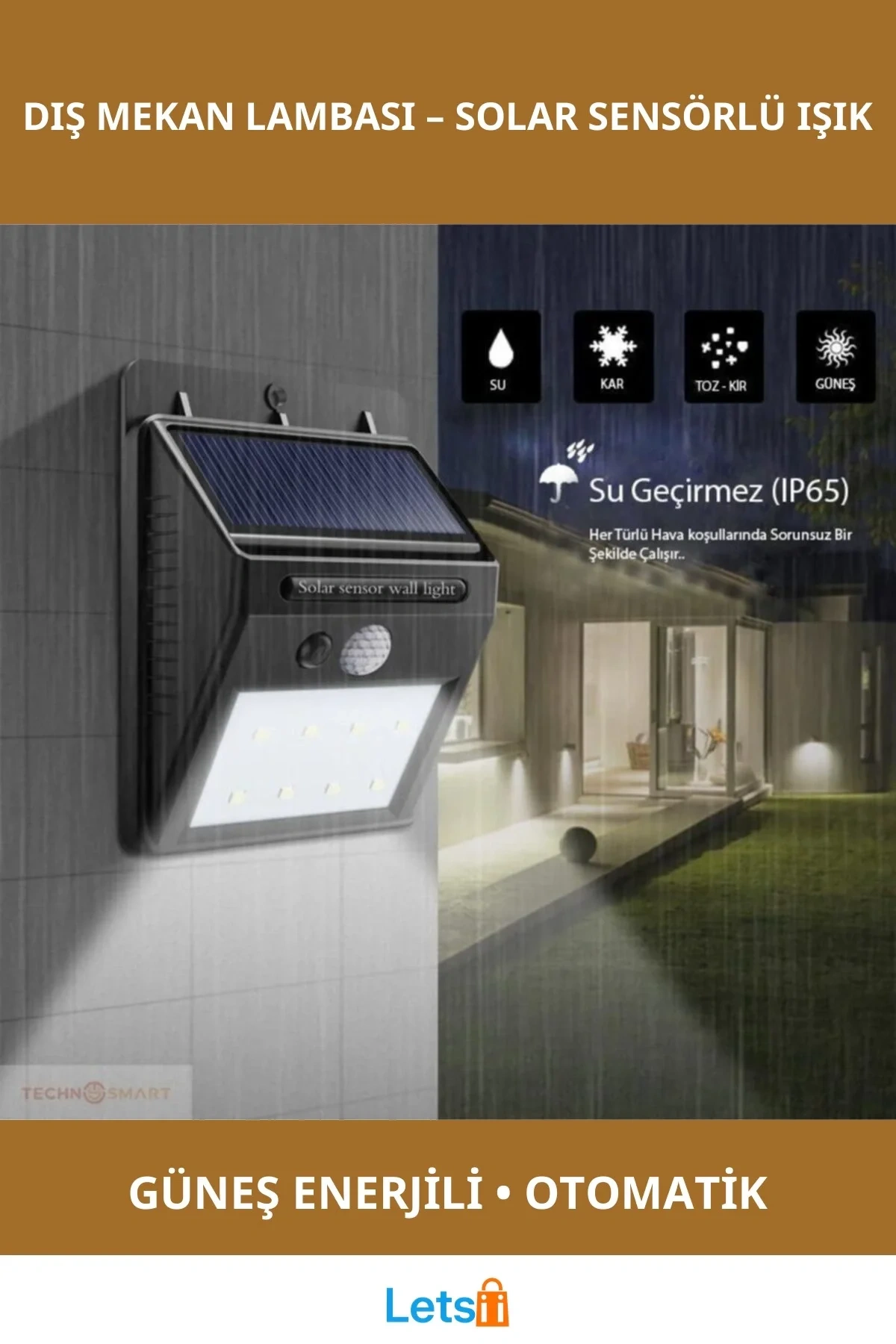 Hareket Sensörlü Güneş Enerjili Dış Mekan Lambası