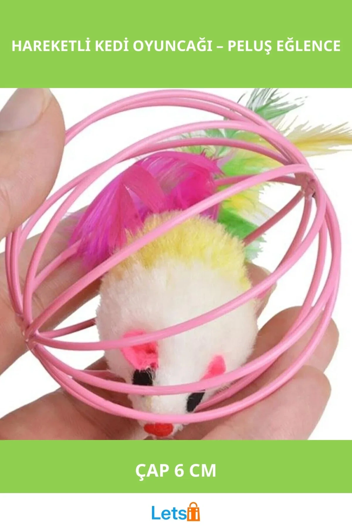 Hareketli Kedi Oyuncağı Mini Peluş Fareli 6 cm