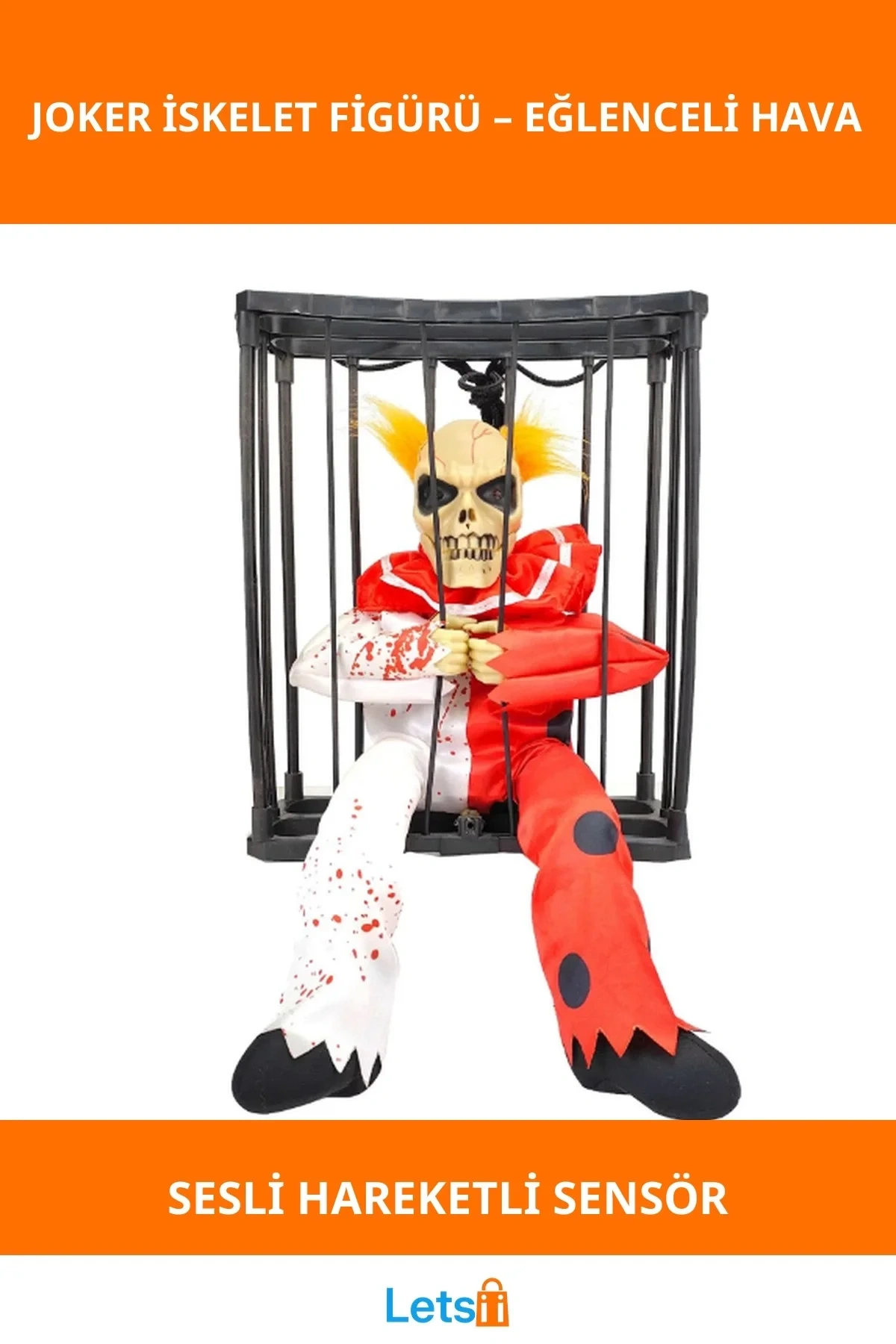 Hareketli Sesli Sensörlü Mahkum Joker İskelet Dekorasyon 22x27 cm