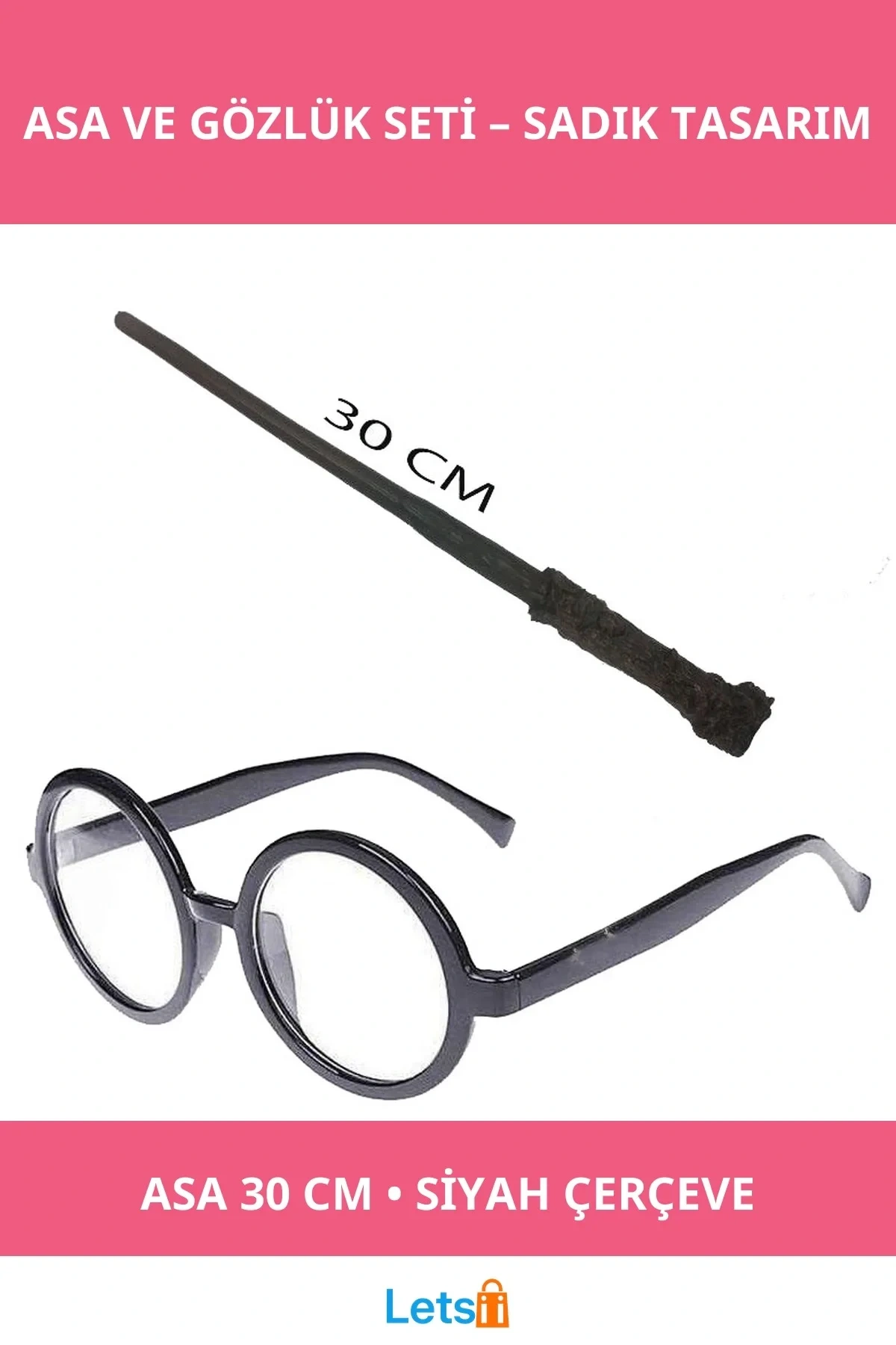 Harry Potter 30 cm Asası ve Siyah Çerçeveli Gözlük