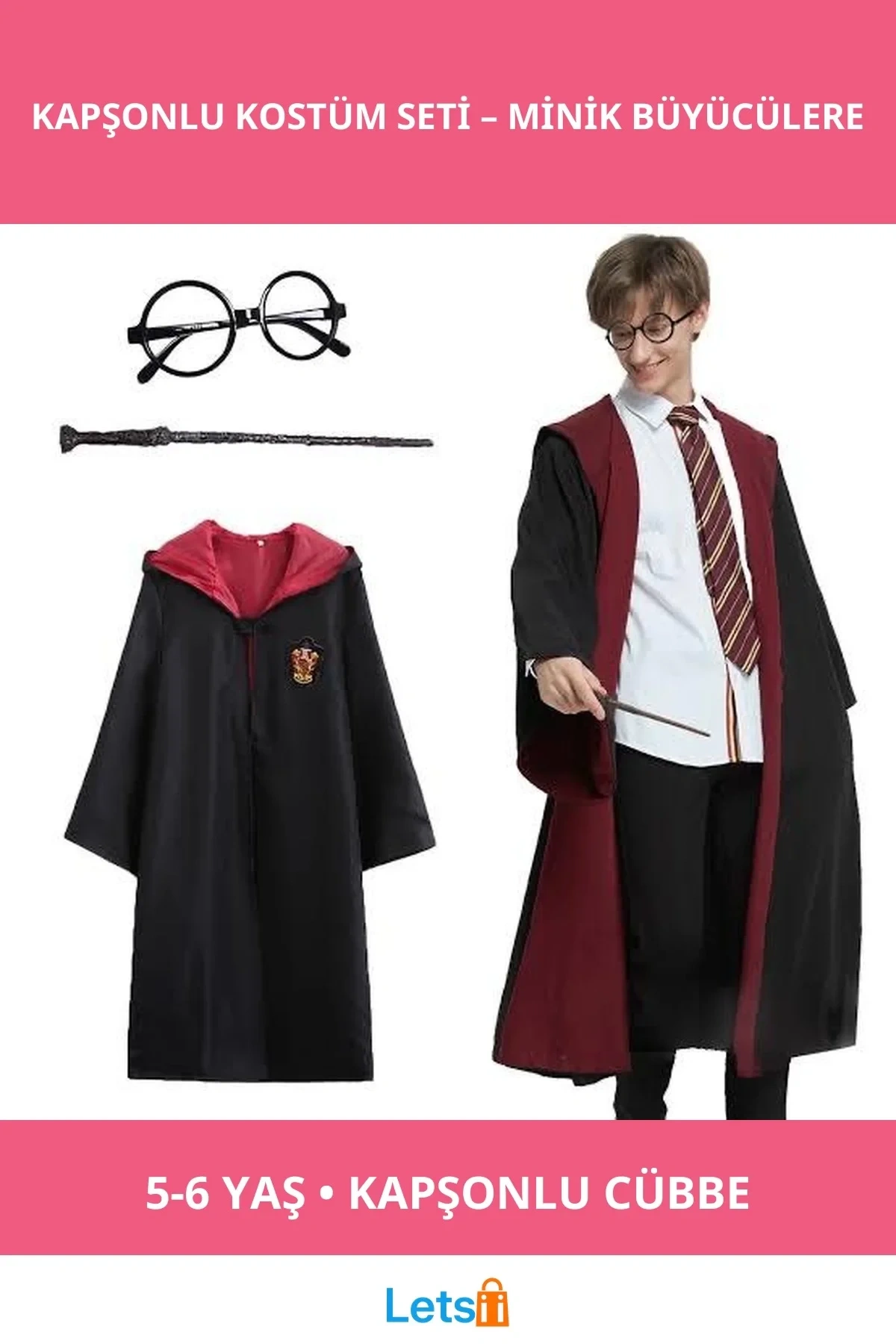 Harry Potter Gryffindor Kapşonlu Çocuk Kostümü 5 6 Yaş