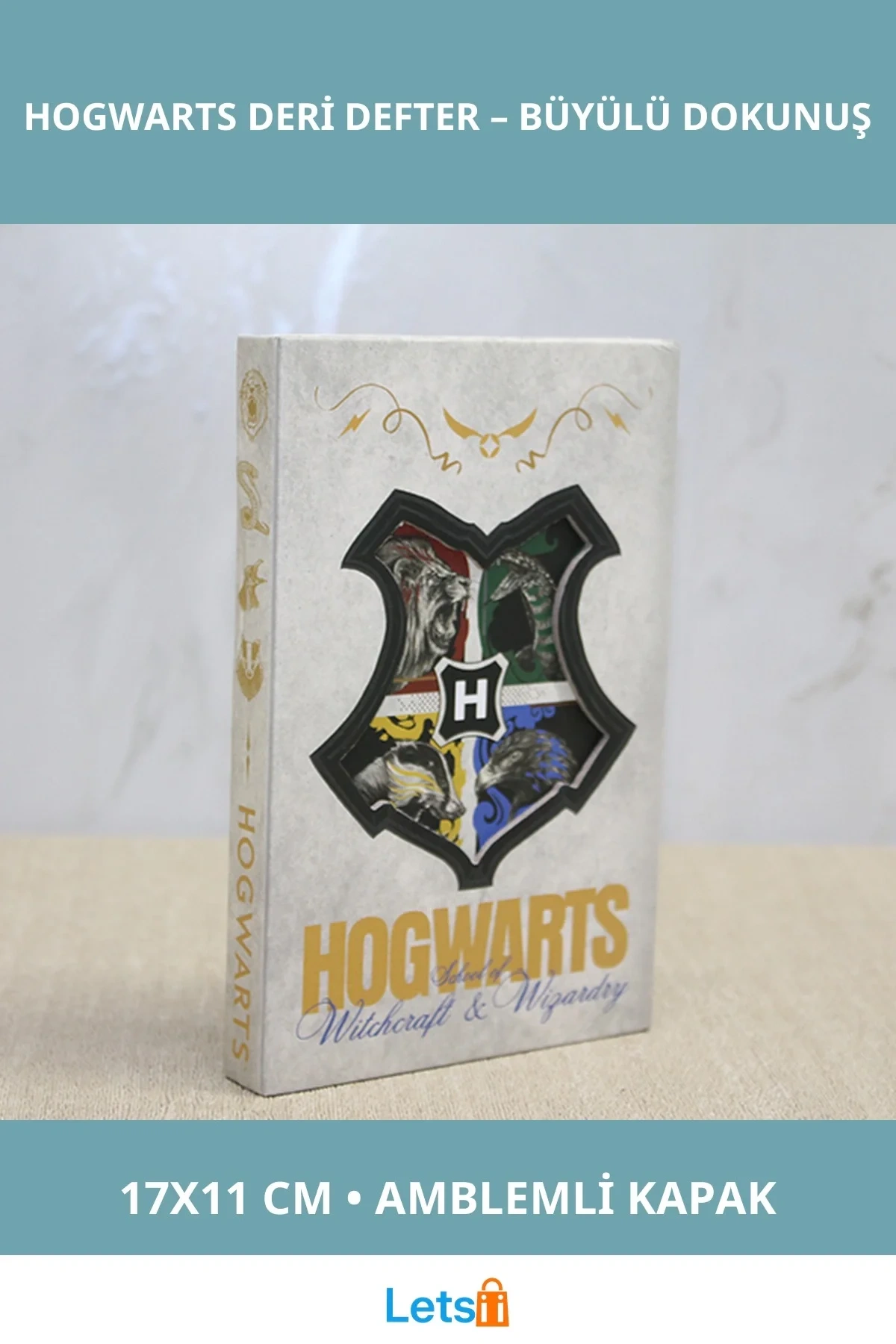 Harry Potter Hogwarts Amblemli Sert Kapaklı Deri Defter 17x11 cm