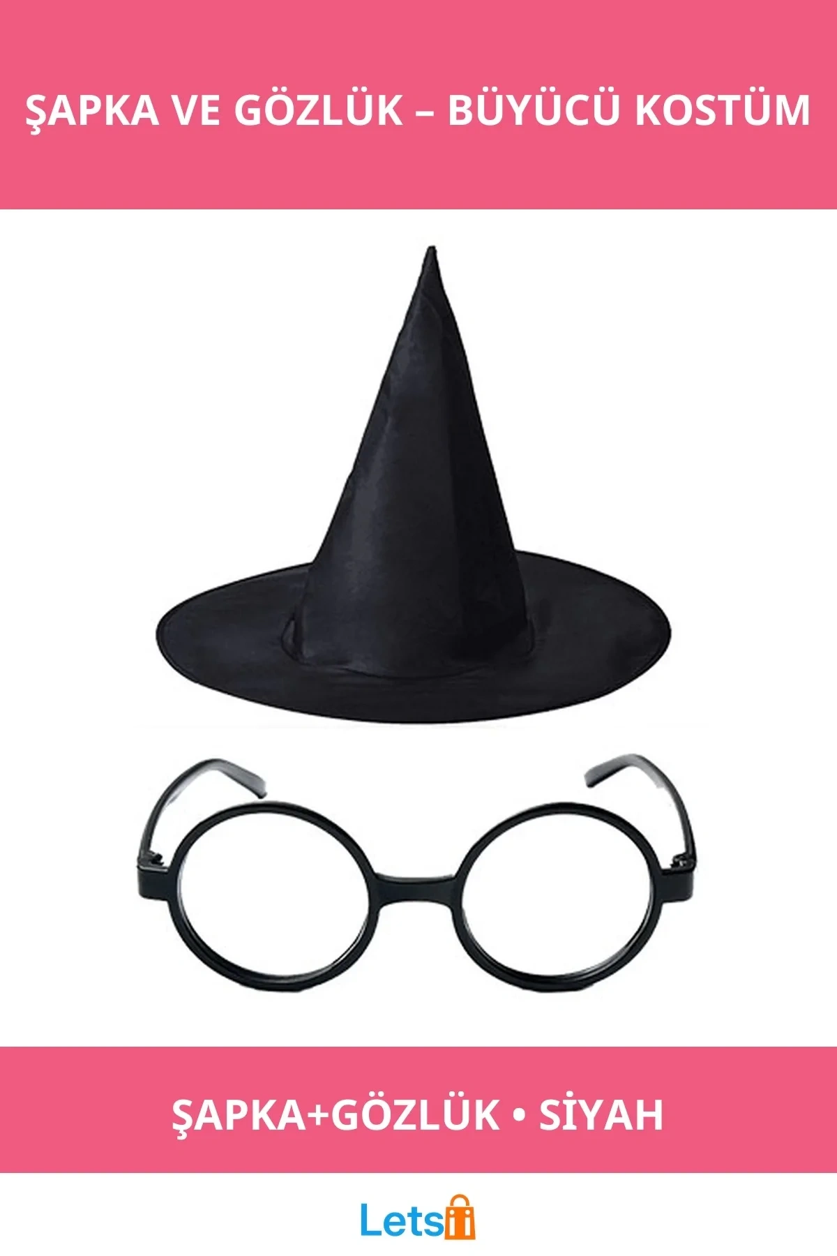 Harry Potter Siyah Büyücü Şapkası ve Gözlüğü Seti