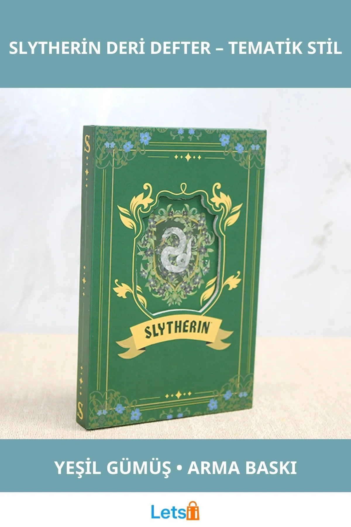 Harry Potter Slytherin Deri Defter Yılan Sembollü ve Estetik Kapak Tasarımı