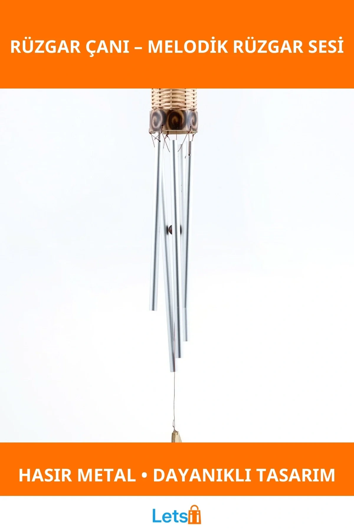 Hasır Metal Çanlı Melodik Rüzgar Çanı Bahçe ve Balkon Dekorasyonu