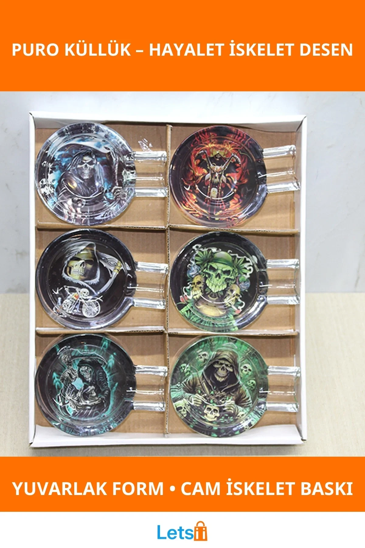 Hayalet İskelet Temalı Yuvarlak Cam Puro Küllük