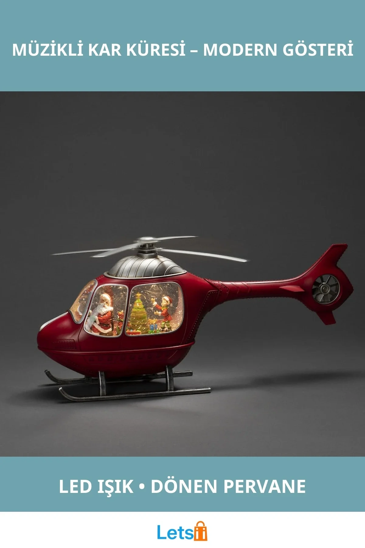 Helikopter Tasarımlı Işıklı Müzikli Kar Küresi