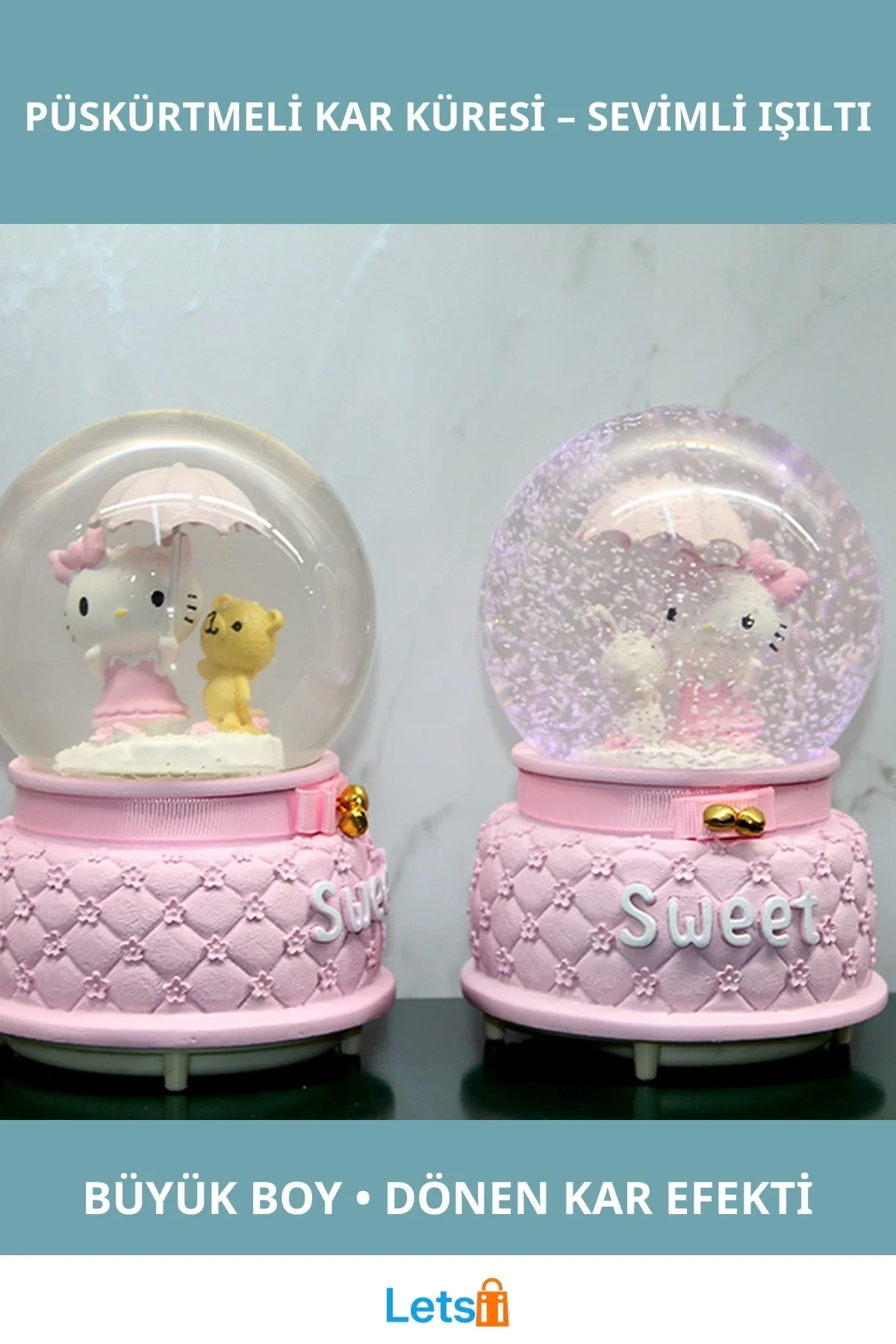 Hello Kitty İçi Dönmeli Işıklı Müzikli Kar Küresi Büyük Boy