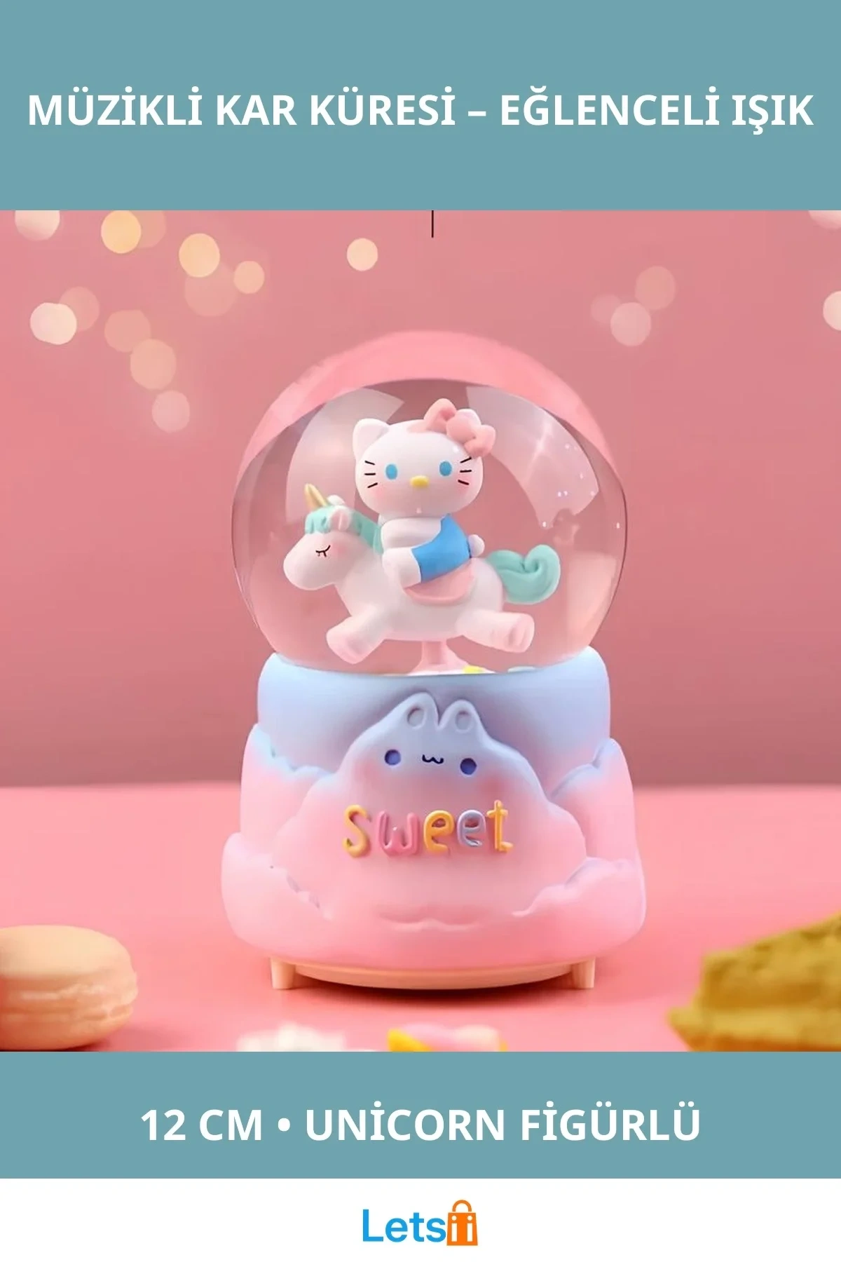 Hello Kitty Işıklı Müzikli Kar Küresi Orta Boy Unicorn 12 cm