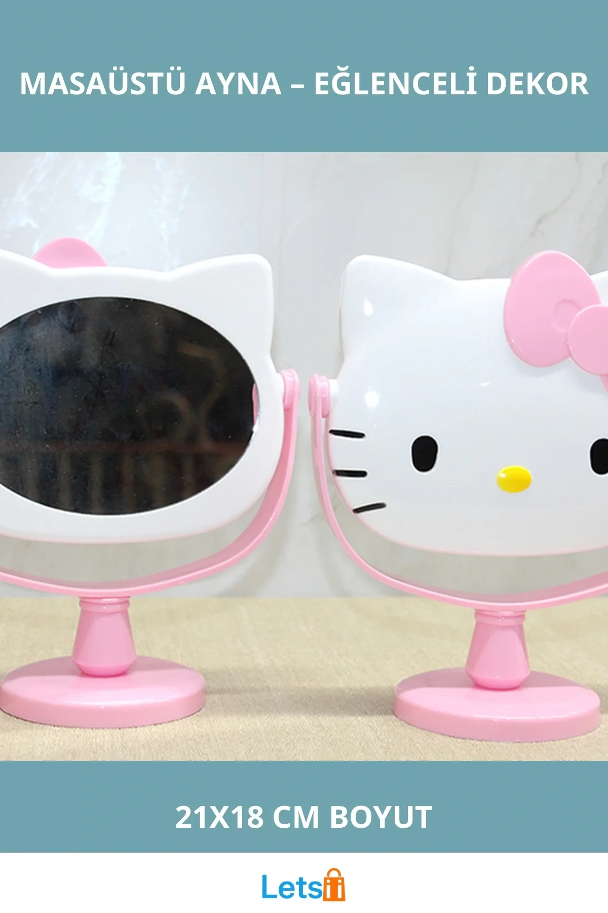 Hello Kitty Masaüstü Ayna Pembe Renk 21x18 cm
