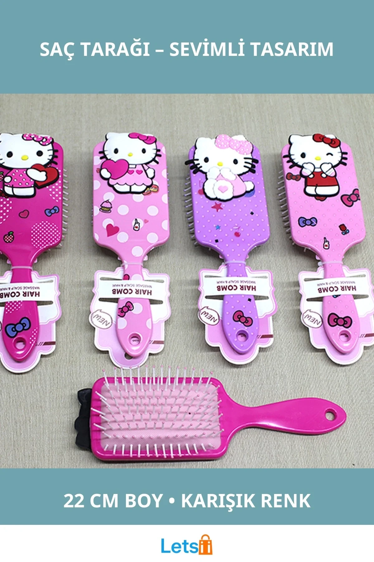 Hello Kitty Tasarımlı Renkli Saç Tarağı 22 cm