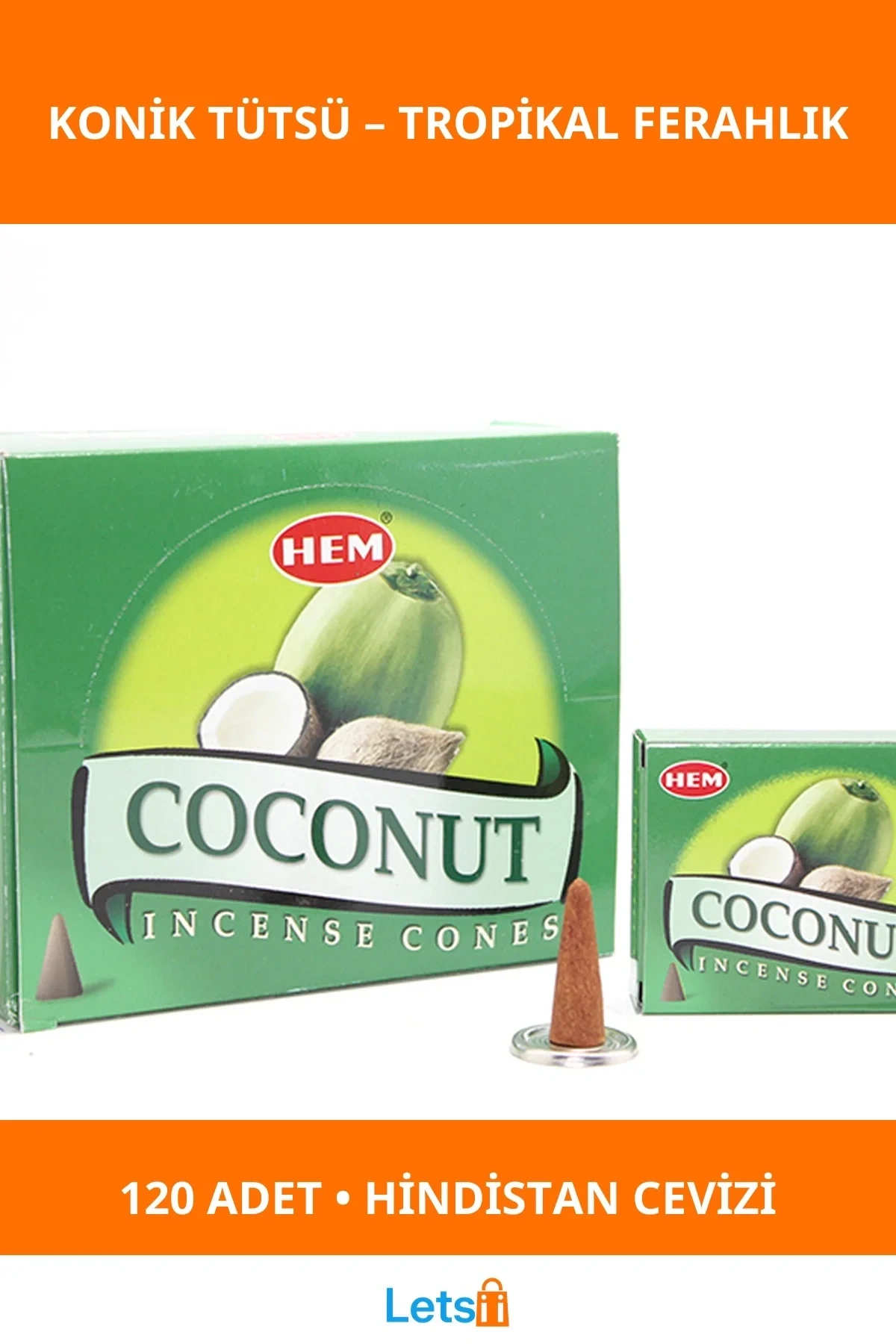 Hindistan Cevizi Aromalı Konik Tütsü 1 Kutu 12 Paket 120 Adet