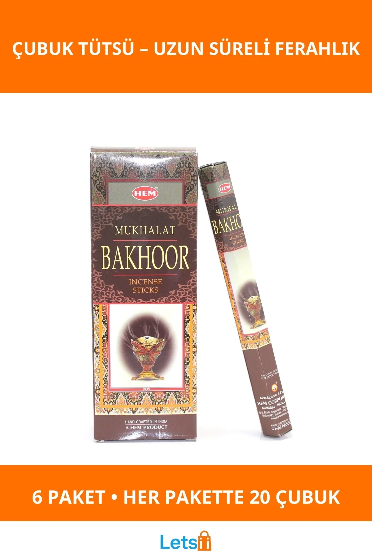 Hoş Kokulu Ferahlatıcı Hem Bakhoor (Hx) Tütsü 1 Kutu 6 Paket 120 Çubuk