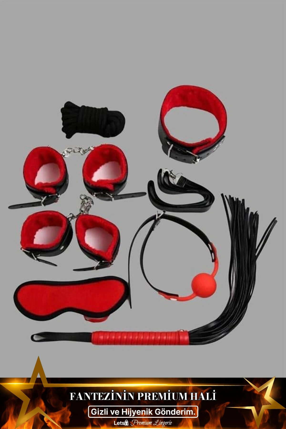 İçi Tüylü Deri Harness Fantezi Set Kırmızı Renk