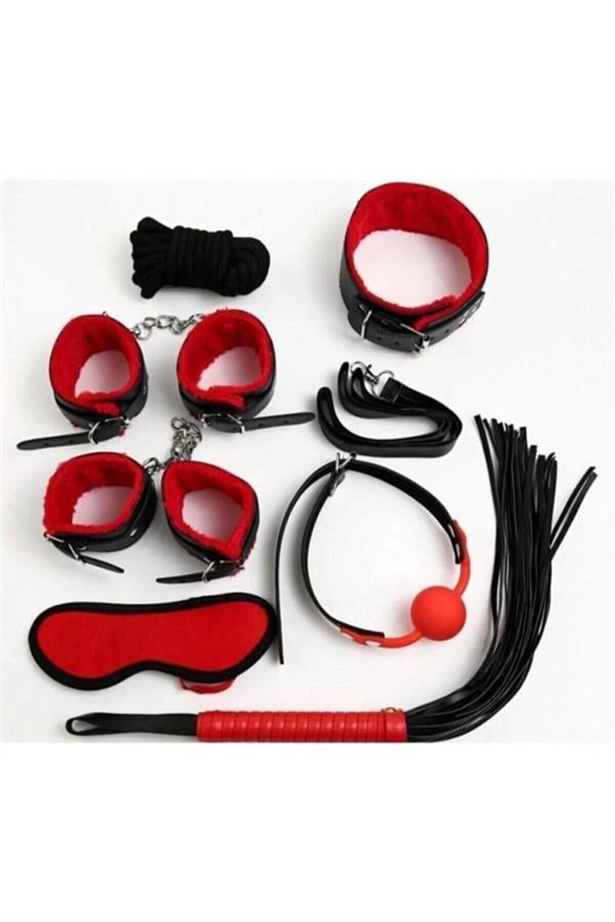 İçi Tüylü Deri Harness Fantezi Set Kırmızı Renk