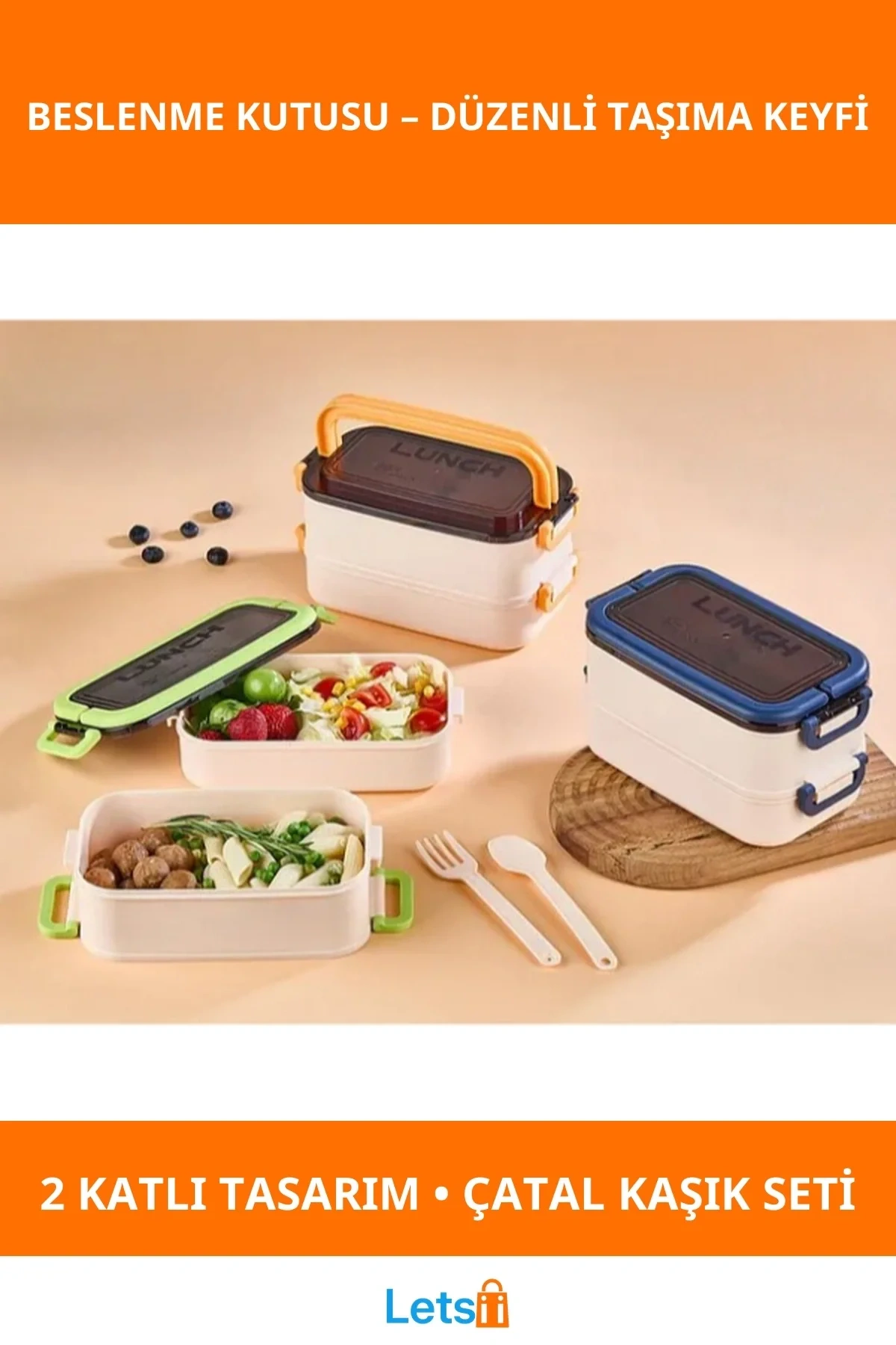 İki Katlı Pratik Beslenme Kutusu Taşıma ve Saklama Çözümü