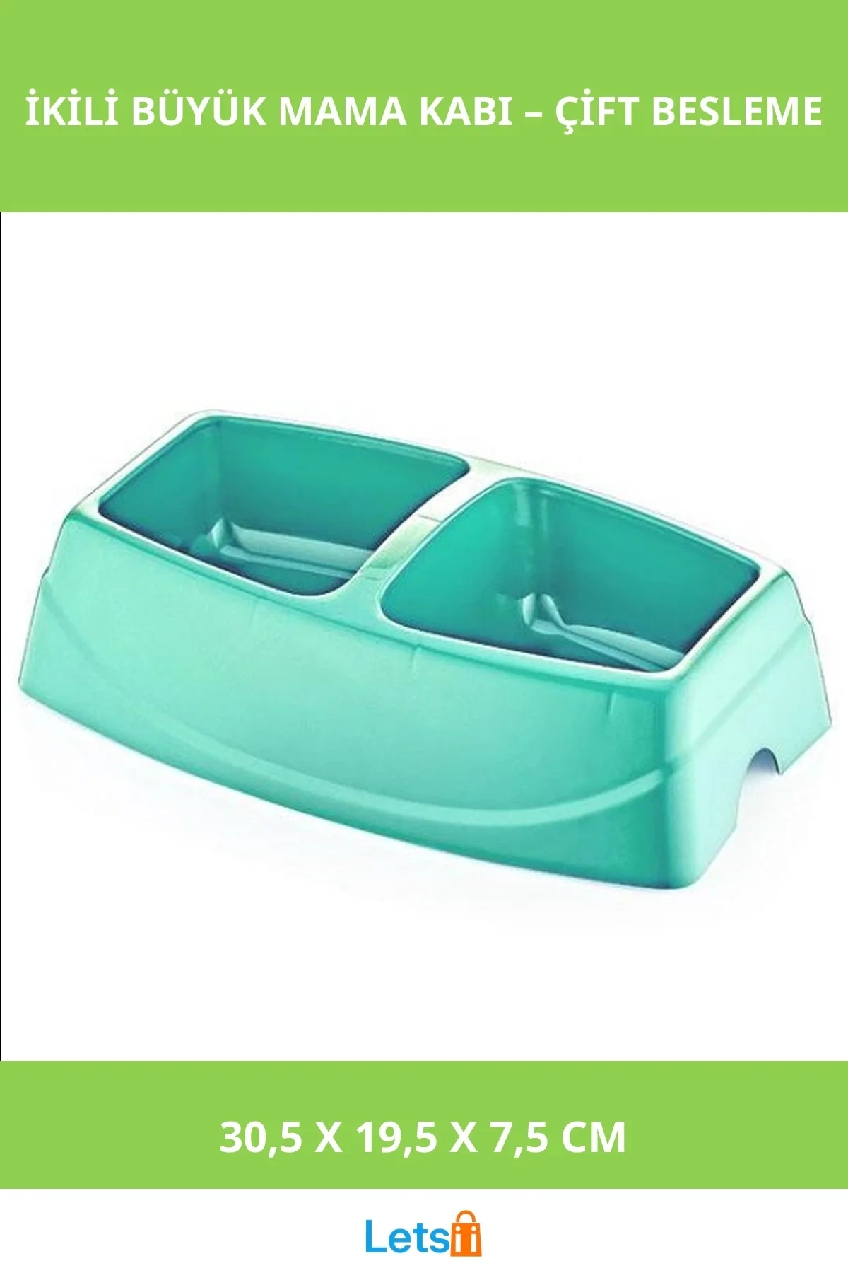 İkili Büyük Plastik Mama Kabı Mor Mavi Yeşil Pembe 30,5x19,5x7,5 cm