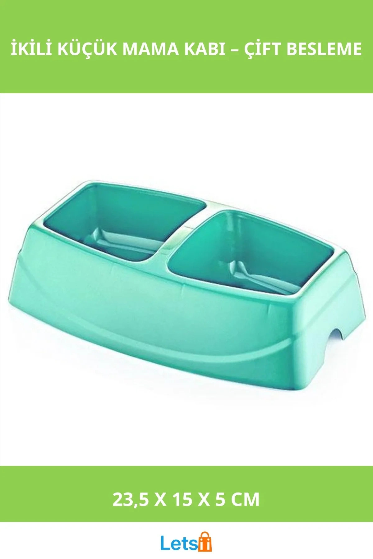 İkili Küçük Mama Kabı 1. Sınıf Plastik 23,5x15x5cm Mor Mavi Yeşil Pembe