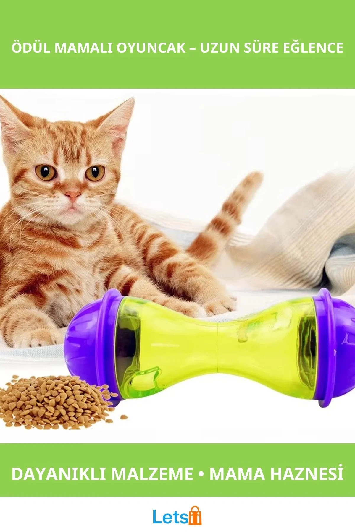 İnteraktif Kedi Ödül Mamalı Eğlenceli Oyuncak Mor Yeşil