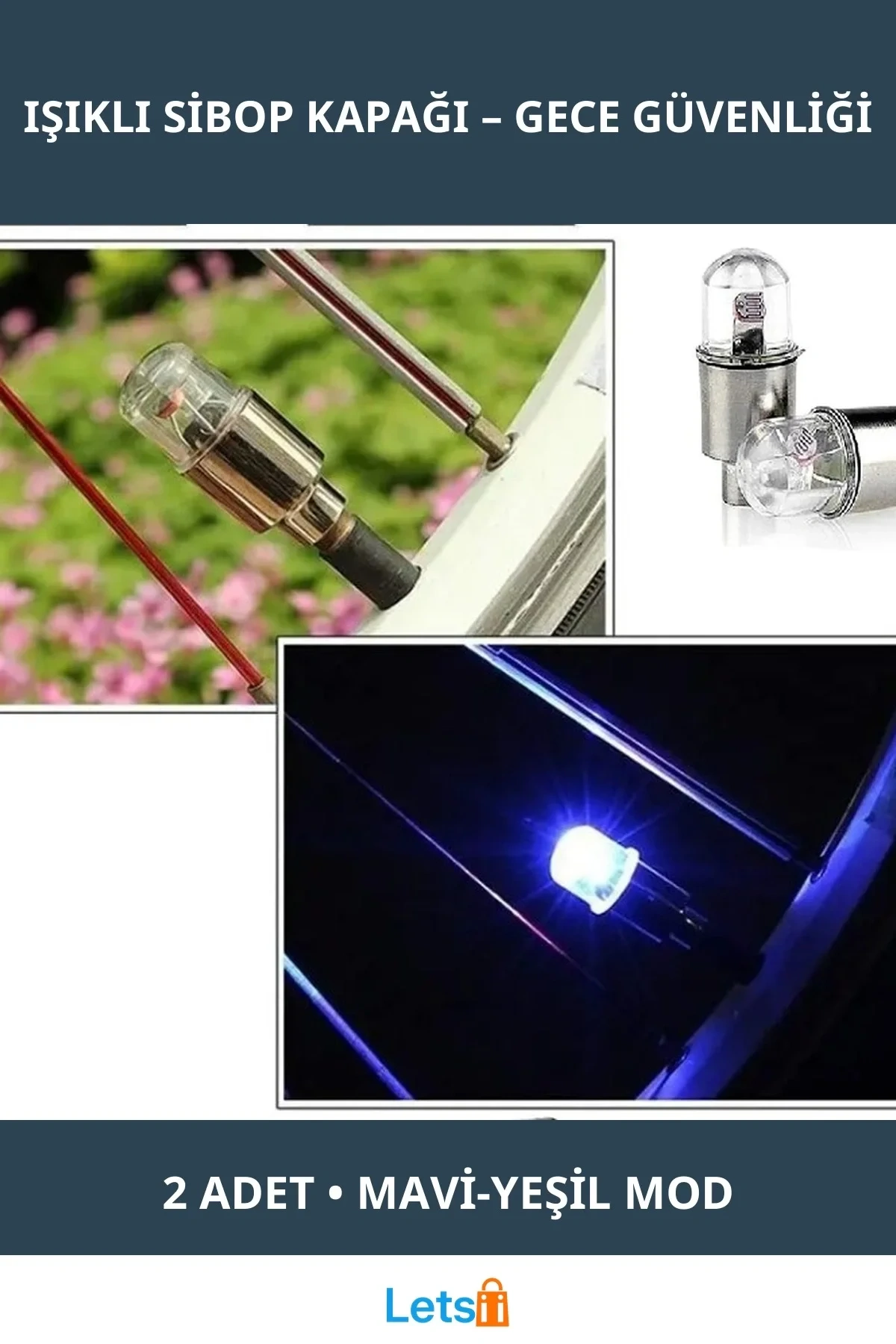 Işıklı Bisiklet Araba Sibop Kapağı 2 Adet Mavi Yeşil