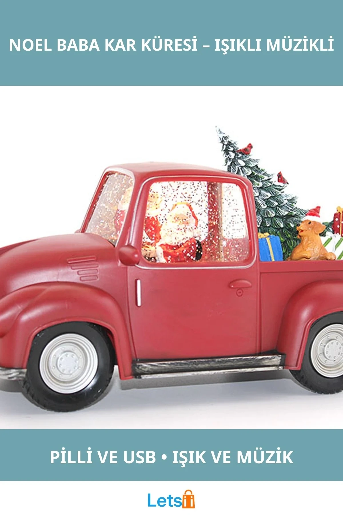 Işıklı Müzikli Araba Tasarımlı Noel Baba Kar Küresi 29x13 cm