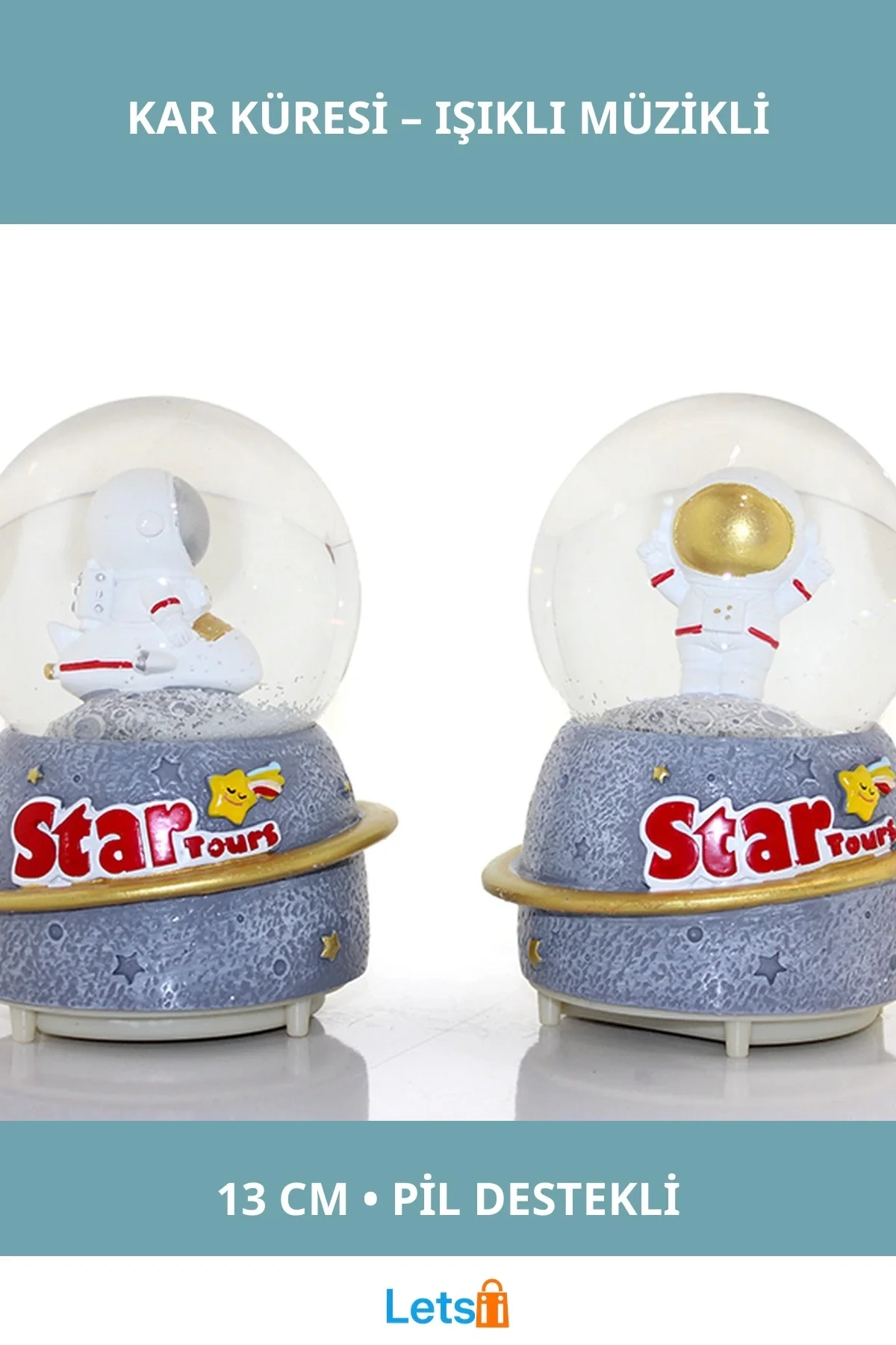 Işıklı Müzikli Kar Küresi Astronot Figürlü 13 Cm