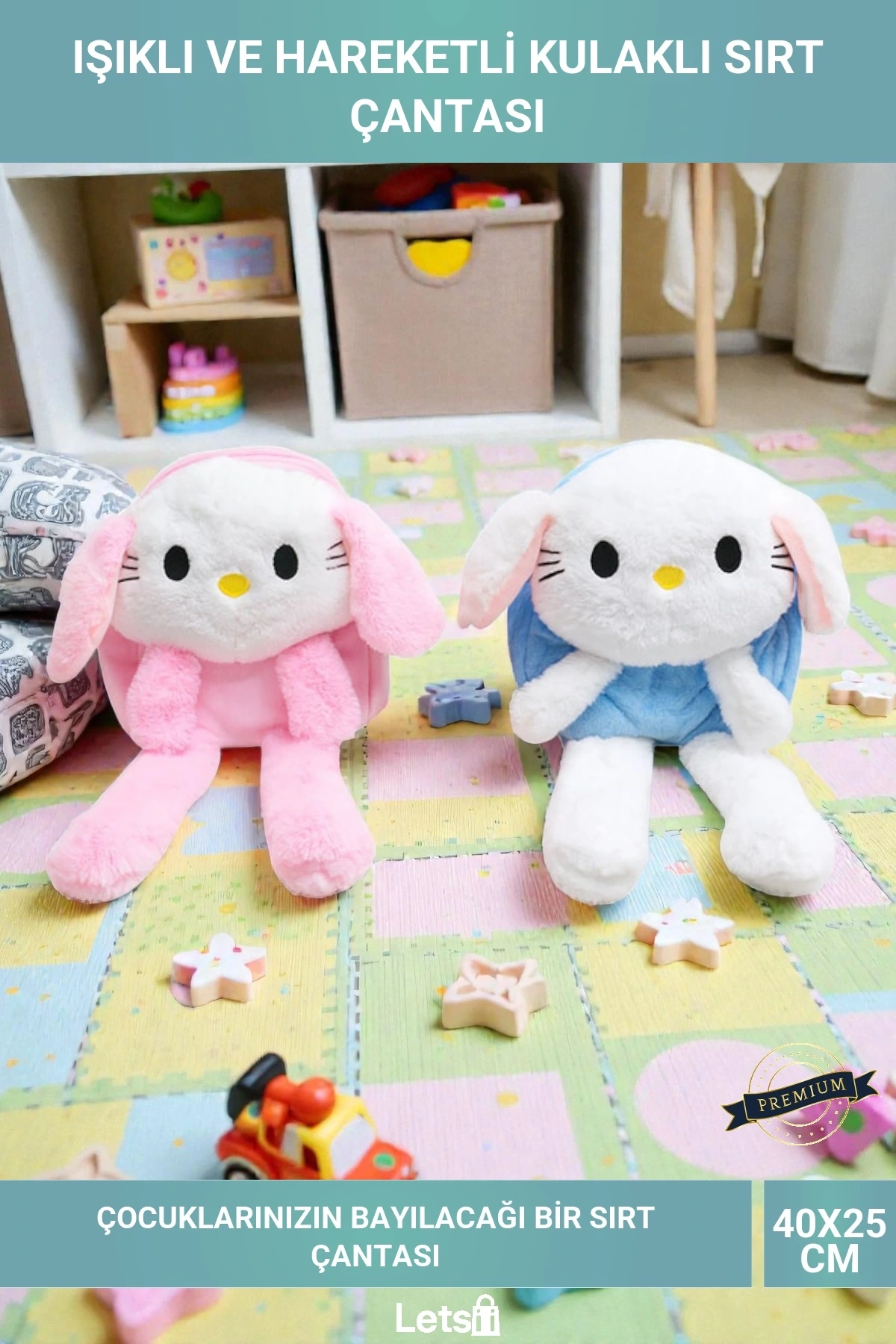 Işıklı Peluş Oynar Kulaklı My Melody ve Cinnamoroll Çocuk Sırt Çantası