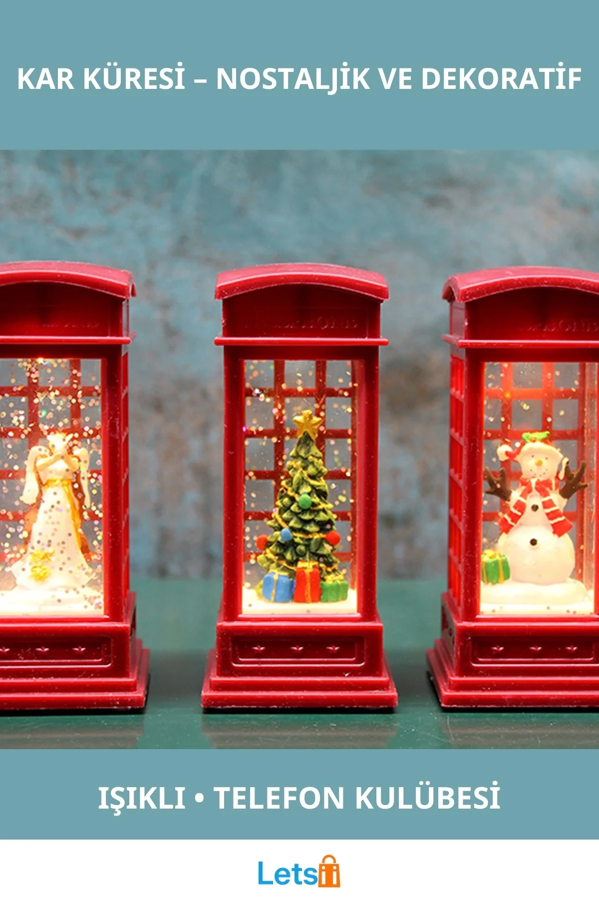 Işıklı Telefon Kulübeli Kar Küresi Kırmızı Tasarım