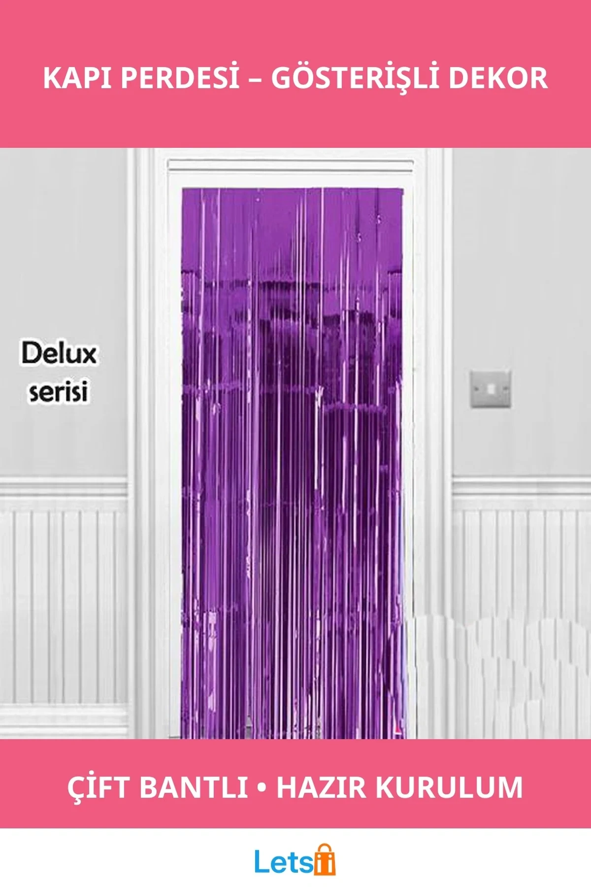 Işıltılı Mor Duvar ve Kapı Perdesi 2 Adet