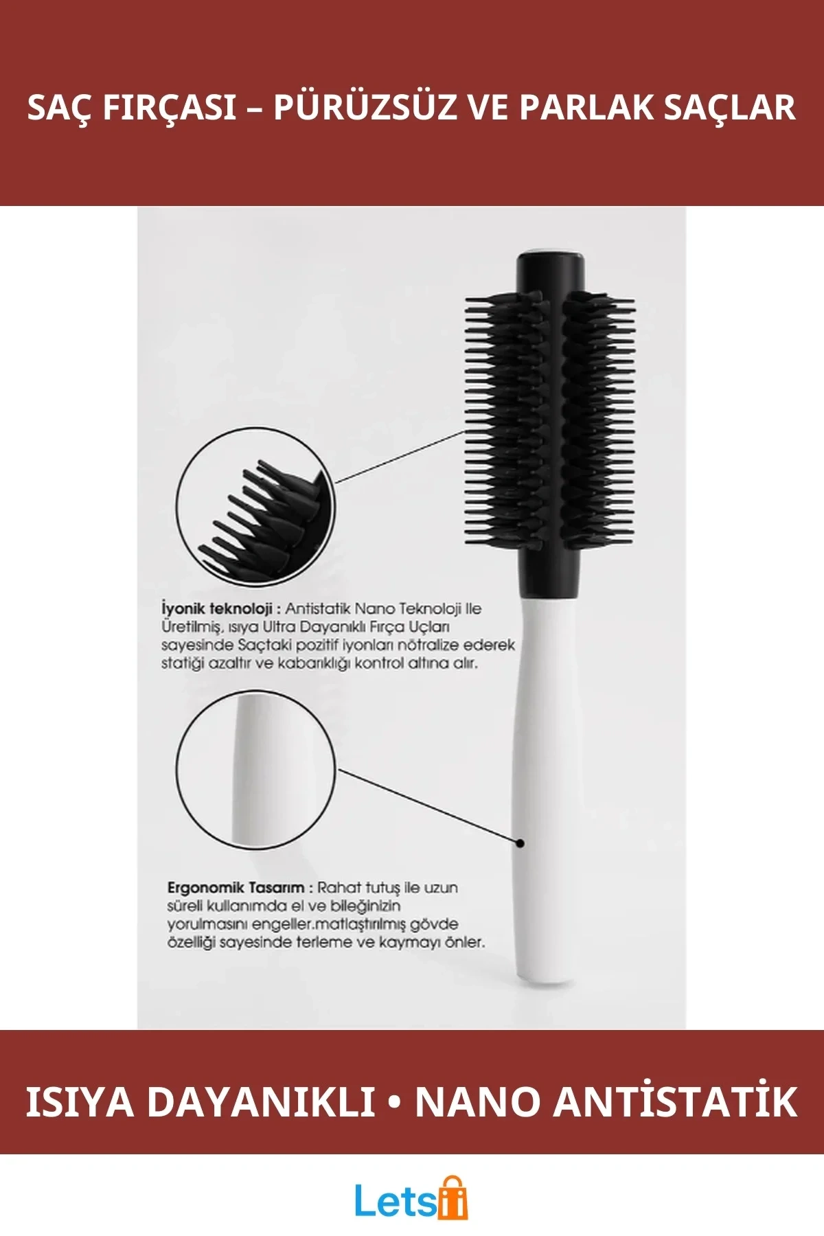 Isıya Dayanıklı Antistatik Fön Saç Fırçası