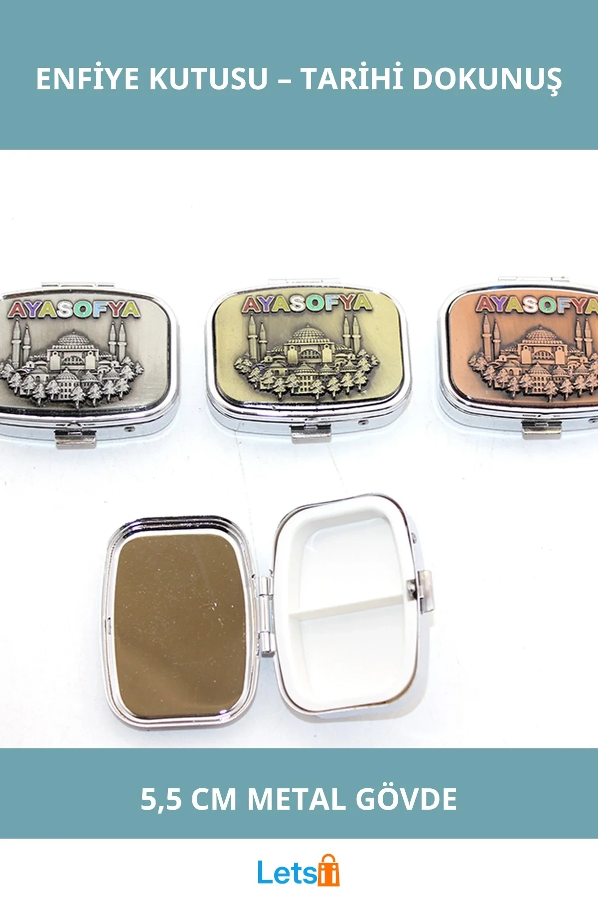 İstanbul Temalı Ayasofya Baskılı Metal Enfiye Kutusu 5.5 cm