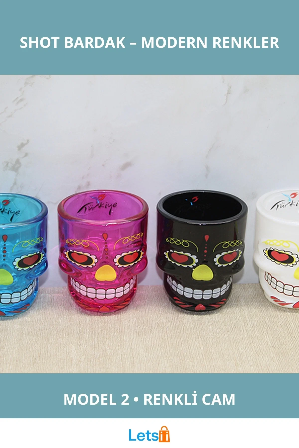 İstanbul Temalı Cam Kurukafa Renkli Shot Bardak